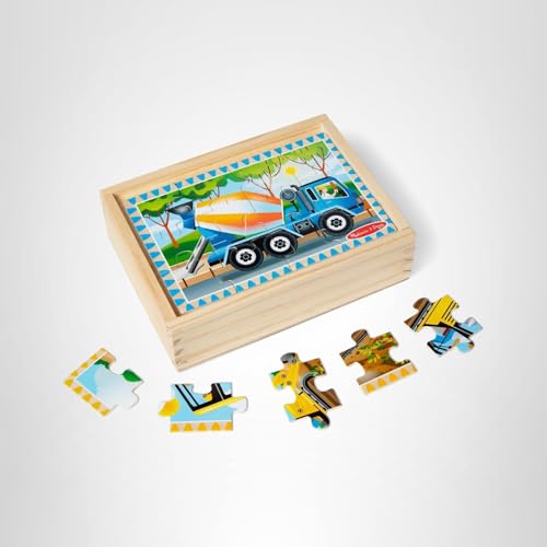 Melissa & Doug 4‑in‑1 Wooden Construction Vehicles Jigsaw Puzzle Set, 48 Pieces with Storage Box, Toddler Puzzle Toy for Kids Ages 3+ - FSC Certified - Image 2
