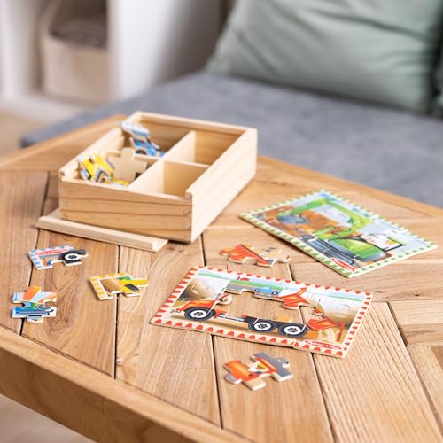 Melissa & Doug 4‑in‑1 Wooden Construction Vehicles Jigsaw Puzzle Set, 48 Pieces with Storage Box, Toddler Puzzle Toy for Kids Ages 3+ - FSC Certified - Image 3
