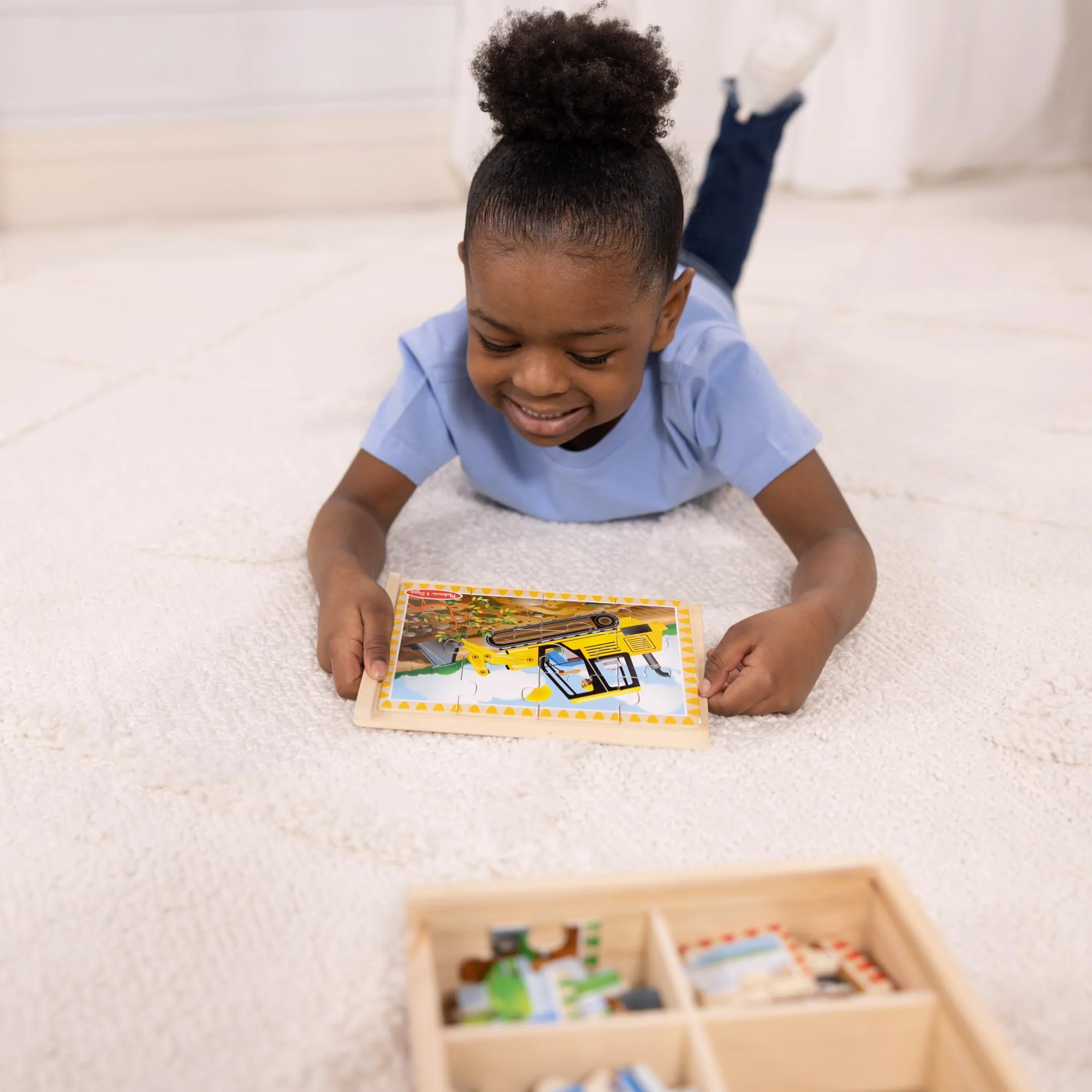 Melissa & Doug 4‑in‑1 Wooden Construction Vehicles Jigsaw Puzzle Set, 48 Pieces with Storage Box, Toddler Puzzle Toy for Kids Ages 3+ - FSC Certified - Image 5