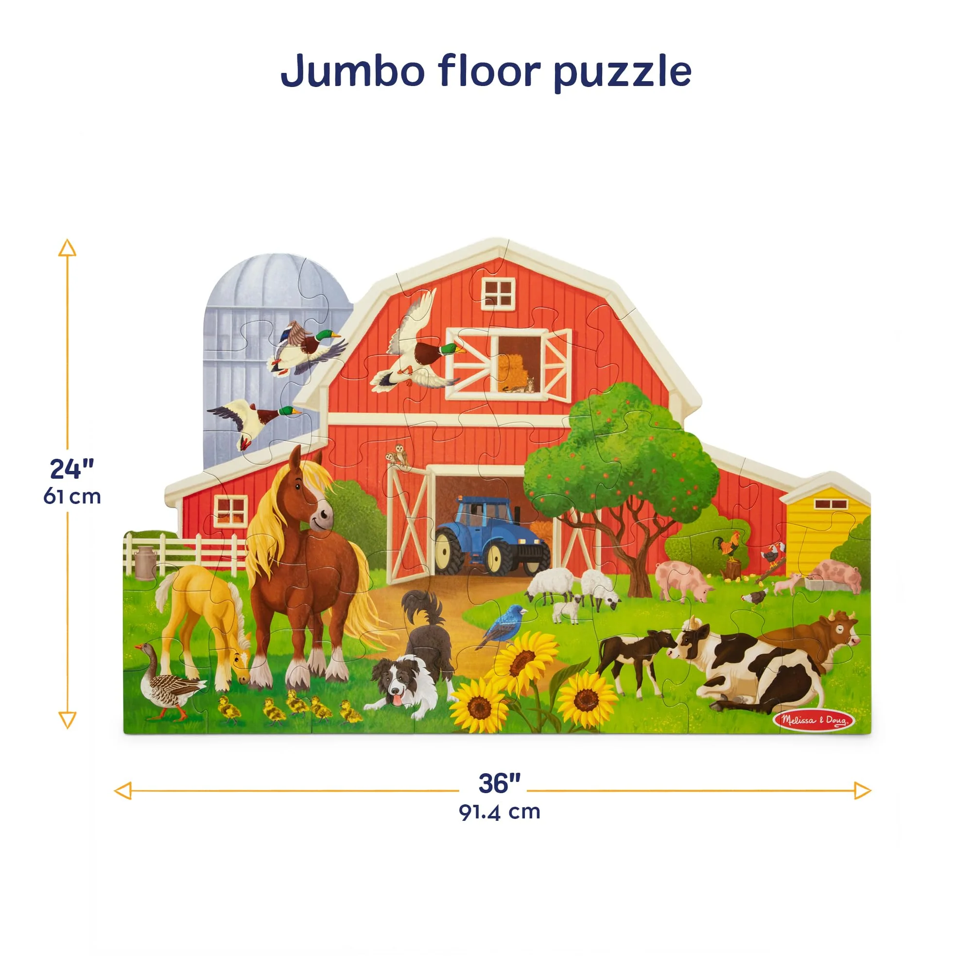 Melissa & Doug Busy Barn Shaped Jumbo Floor Puzzle, 32-Piece Barn-Shaped Jigsaw Puzzle with Farm Animals, 3 x 2 Foot Toddler Puzzles for Kids Ages 3+ - Image 5
