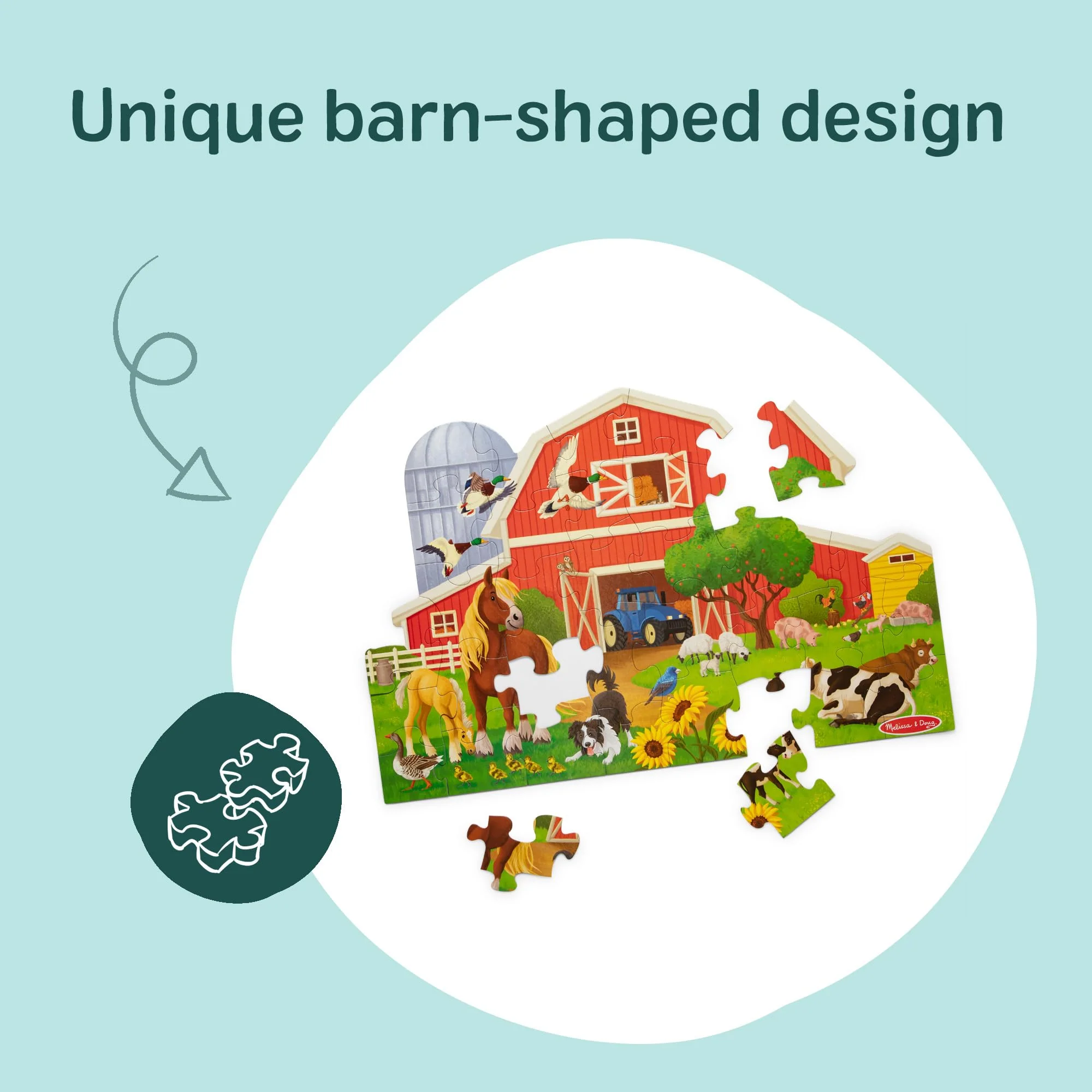 Melissa & Doug Busy Barn Shaped Jumbo Floor Puzzle, 32-Piece Barn-Shaped Jigsaw Puzzle with Farm Animals, 3 x 2 Foot Toddler Puzzles for Kids Ages 3+ - Image 7