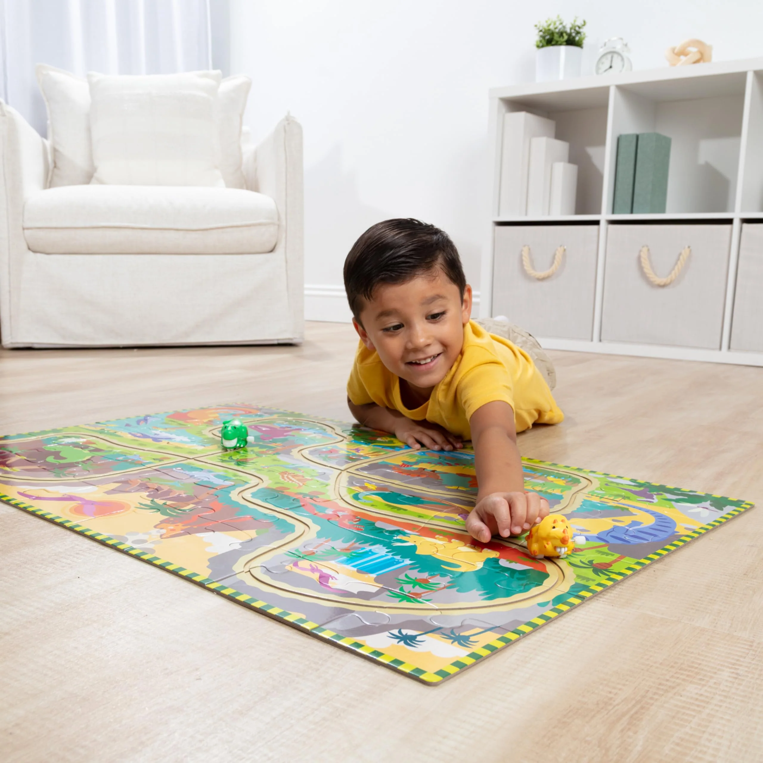 Melissa & Doug Dinosaur Adventure Tracks Cardboard Jigsaw Floor Puzzle and 2 Wind-Up Dinos – 48 Pieces, for Boys and Girls 3+ - Image 7