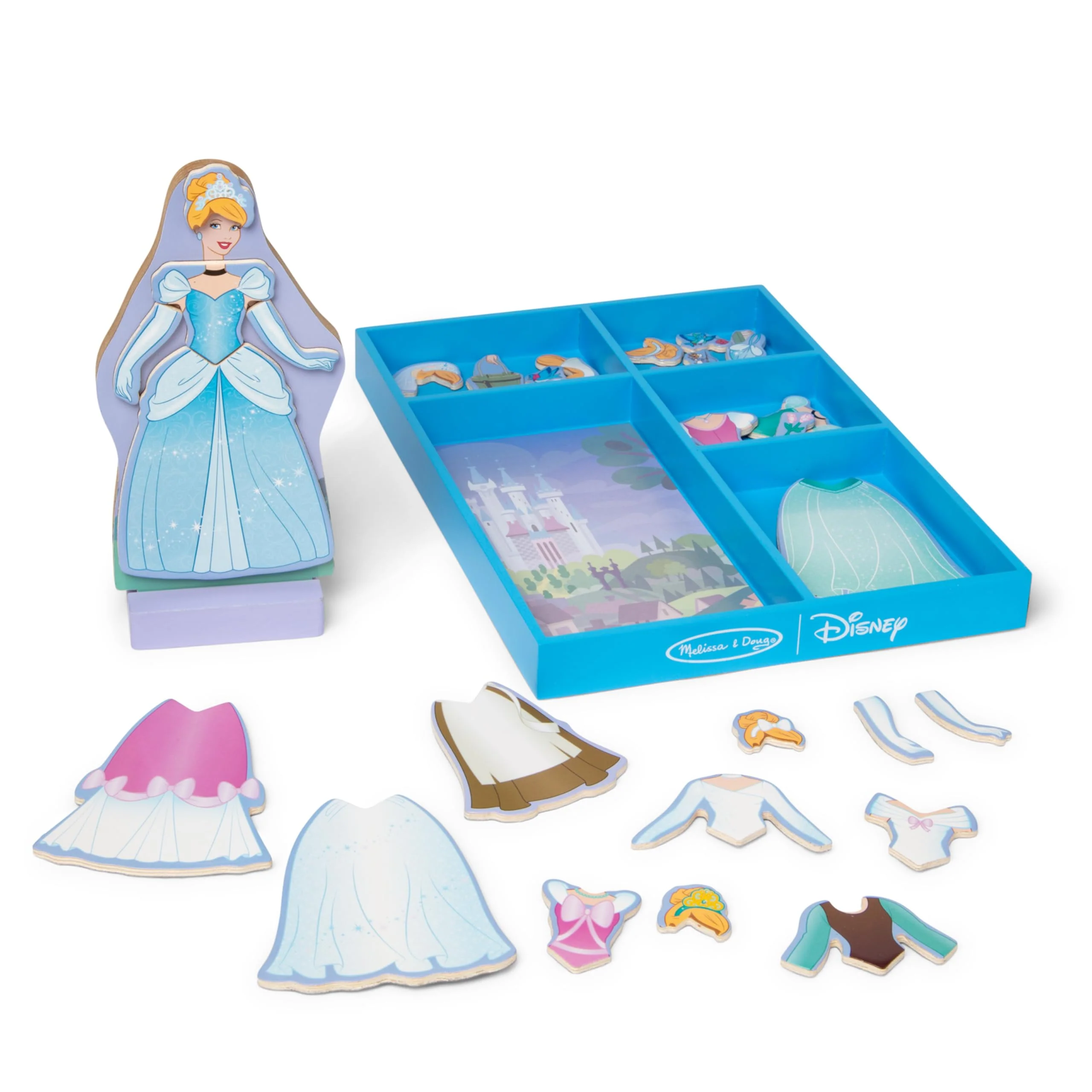 Melissa & Doug Disney Princess Cinderella Magnetic Dress-Up Wooden Doll Pretend Play Set (30+ pcs) - Image 2