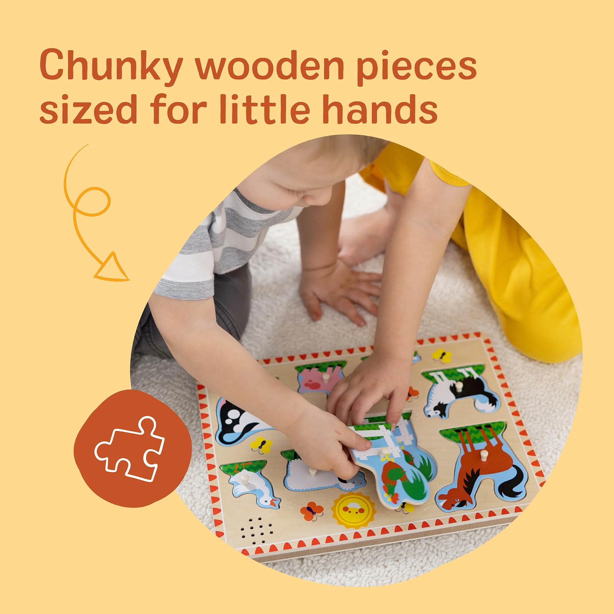 Melissa & Doug Farm Animals Sound Puzzle - Wooden Peg Puzzle with Sound Effects (8 pcs) - Image 10