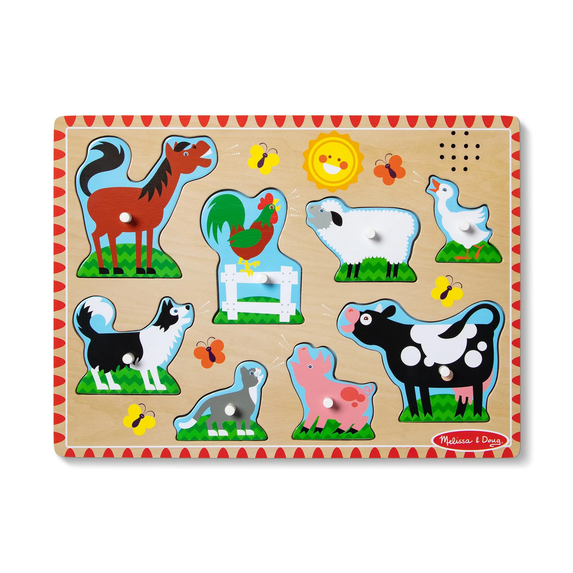 Melissa & Doug Farm Animals Sound Puzzle - Wooden Peg Puzzle with Sound Effects (8 pcs) - Image 2