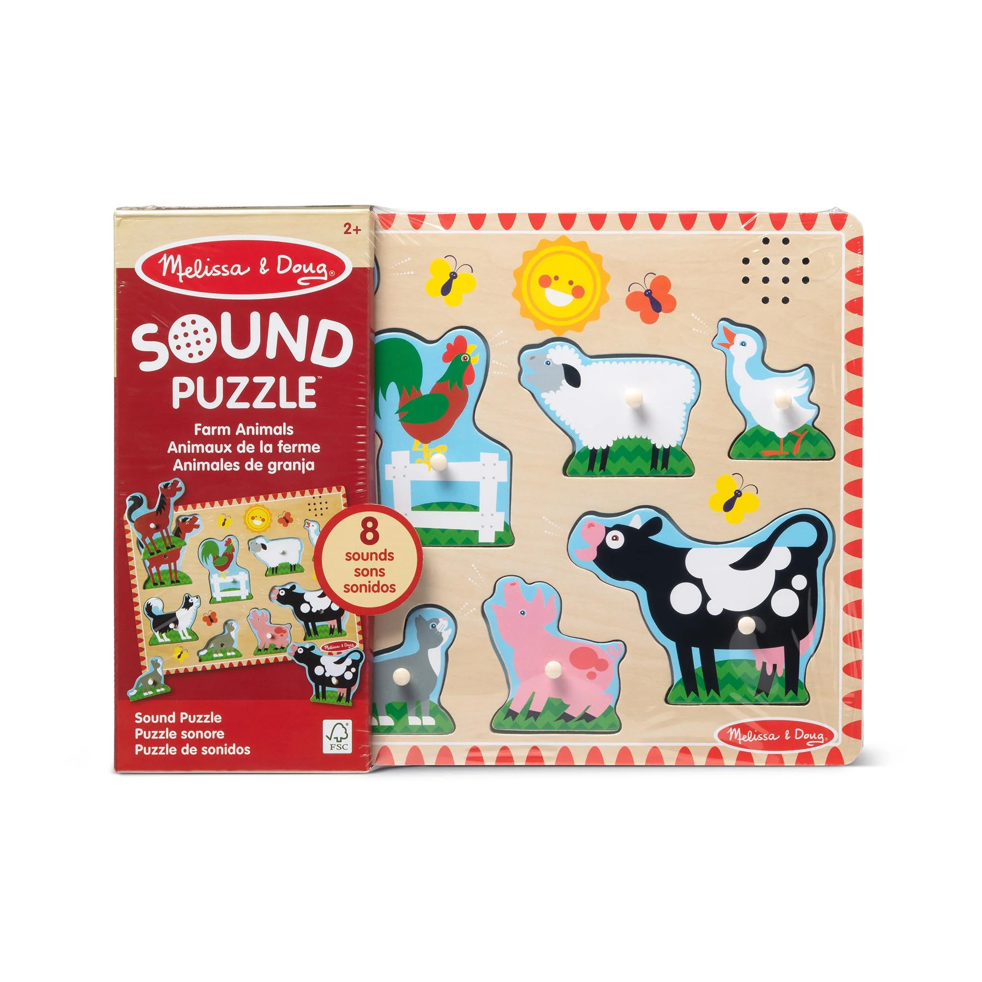 Melissa & Doug Farm Animals Sound Puzzle - Wooden Peg Puzzle with Sound Effects (8 pcs) - Image 5