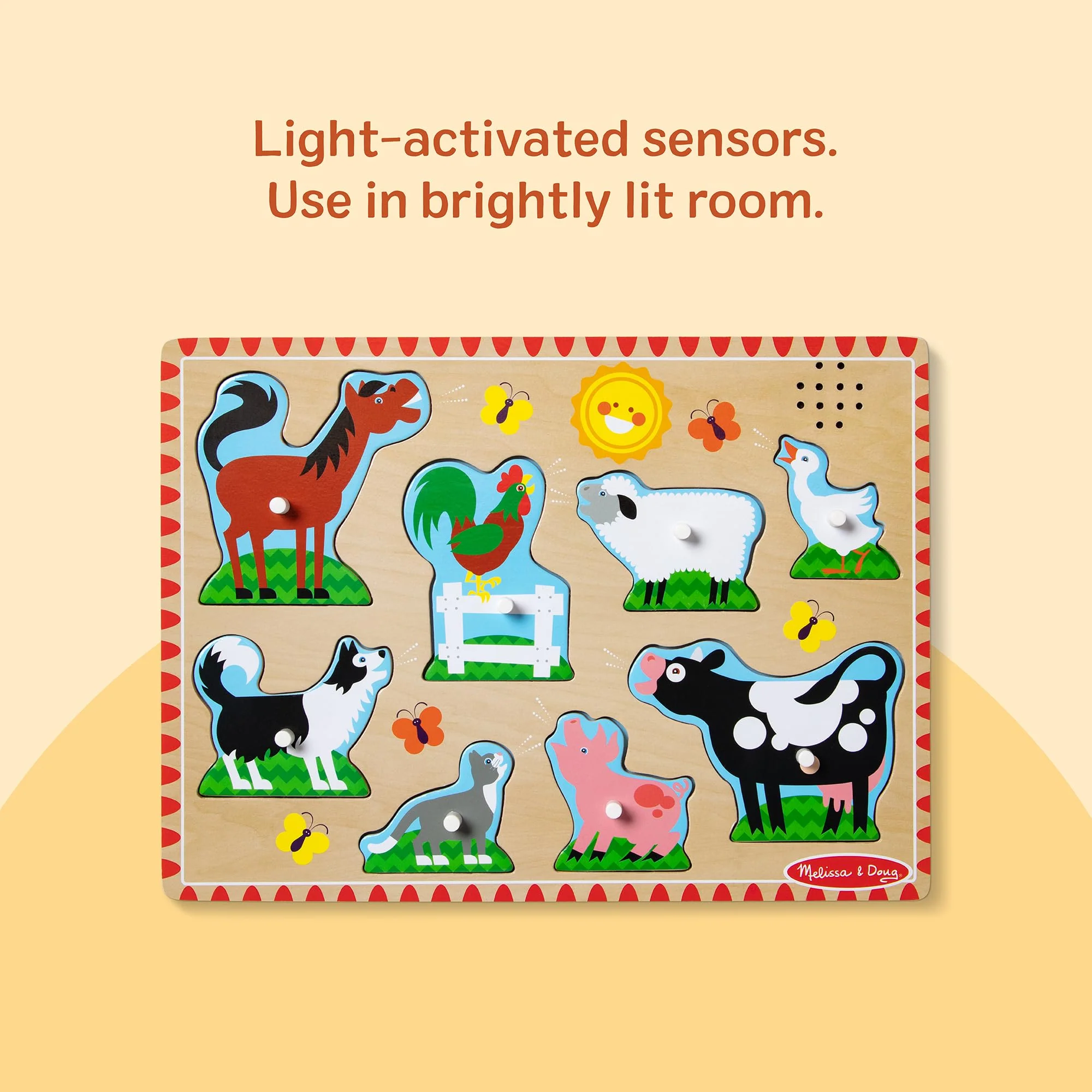 Melissa & Doug Farm Animals Sound Puzzle - Wooden Peg Puzzle with Sound Effects (8 pcs) - Image 8