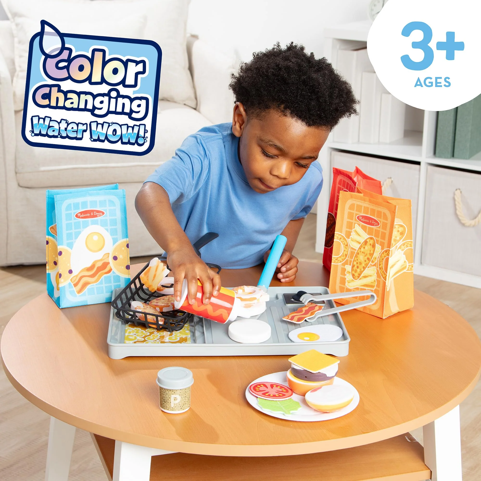 Melissa & Doug Flip & Fry Grill Play Set with Water Wow!® Kids Kitchen Playset with Color Changing Play Food, Preschool Toys for Girls & Boys Ages 3+ - Image 2