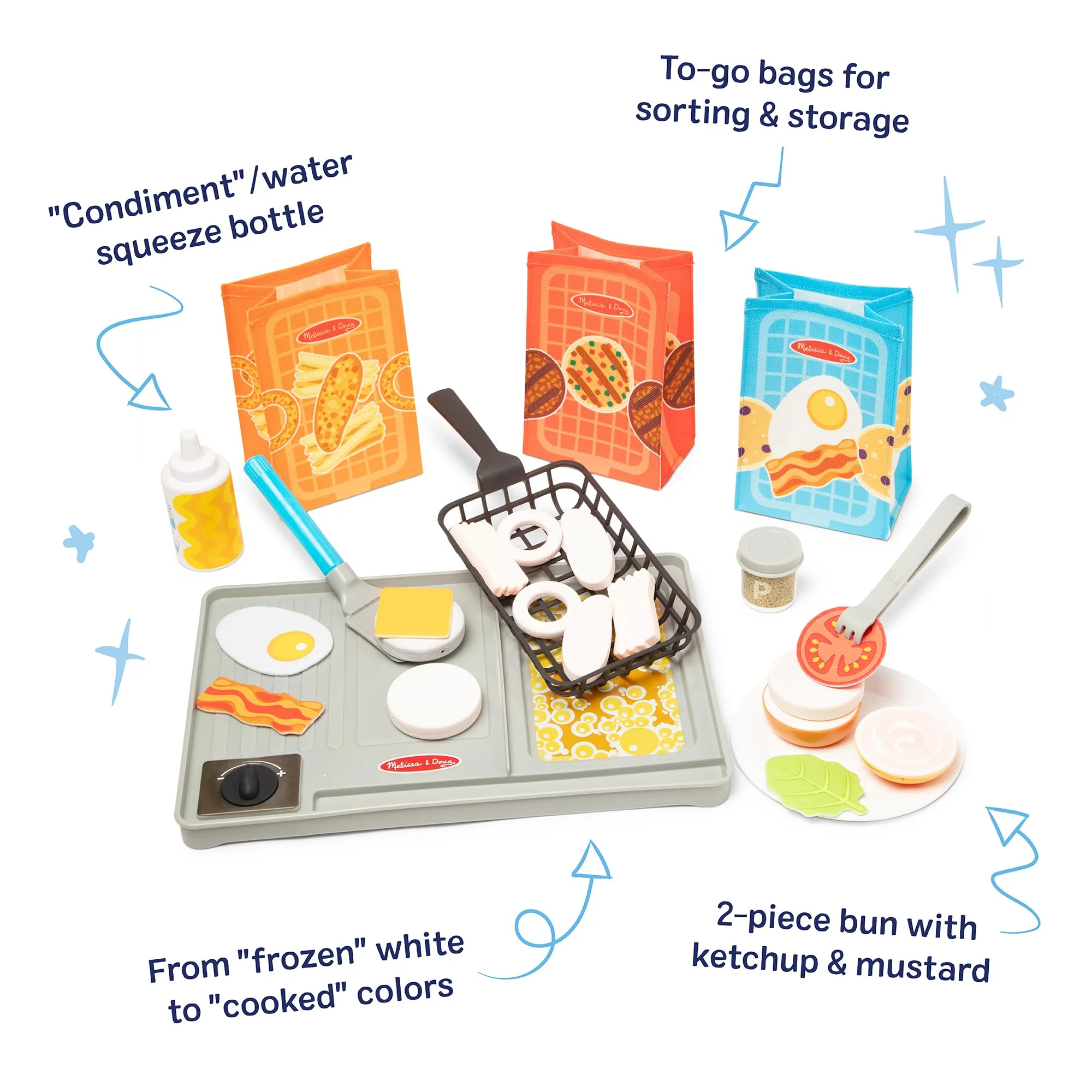 Melissa & Doug Flip & Fry Grill Play Set with Water Wow!® Kids Kitchen Playset with Color Changing Play Food, Preschool Toys for Girls & Boys Ages 3+ - Image 4