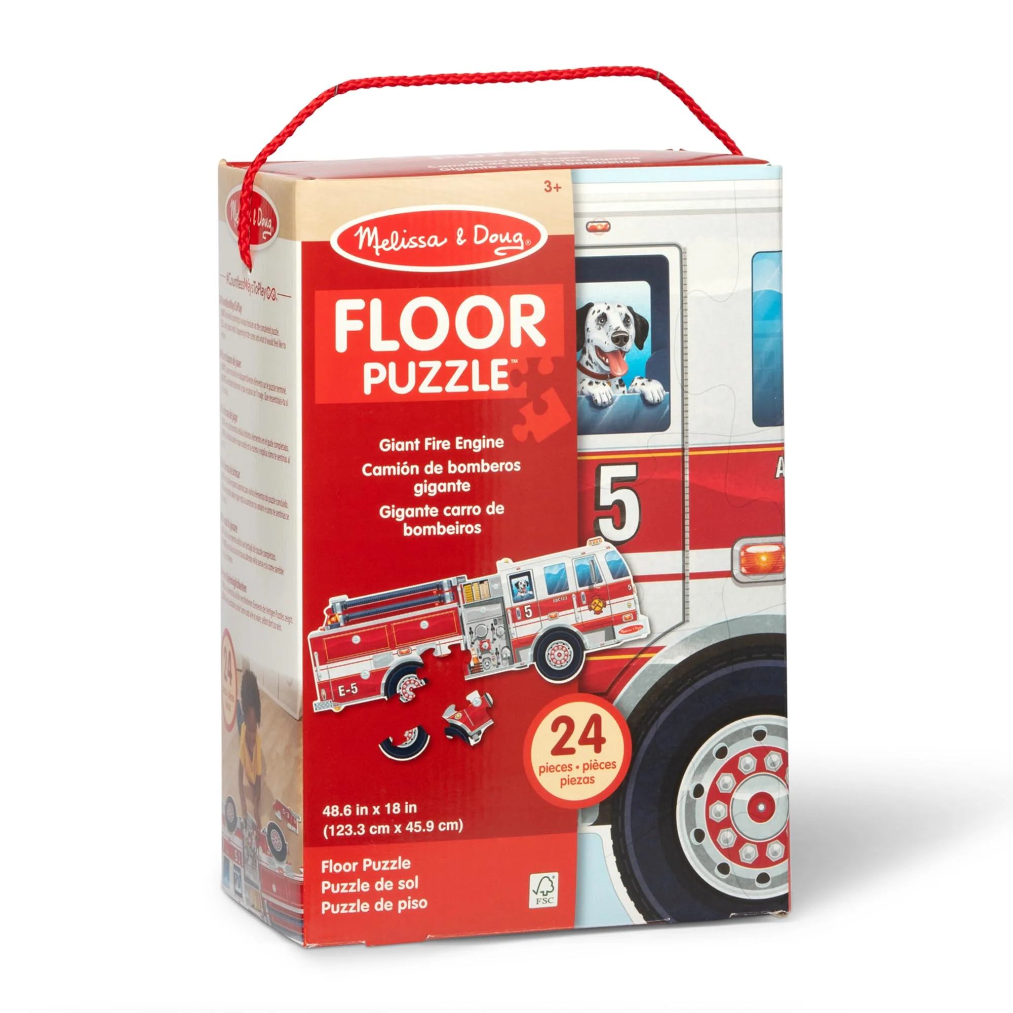 Melissa & Doug Giant Fire Truck Shaped Jumbo Floor Puzzle, 24-Piece Fire Engine Jigsaw Puzzle, Over 4 Ft Long Kids Puzzles for Toddlers Ages 3+
