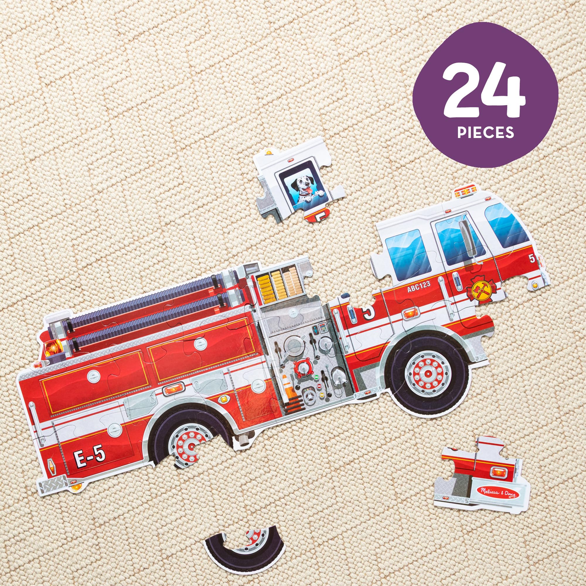Melissa & Doug Giant Fire Truck Shaped Jumbo Floor Puzzle, 24-Piece Fire Engine Jigsaw Puzzle, Over 4 Ft Long Kids Puzzles for Toddlers Ages 3+ - Image 3