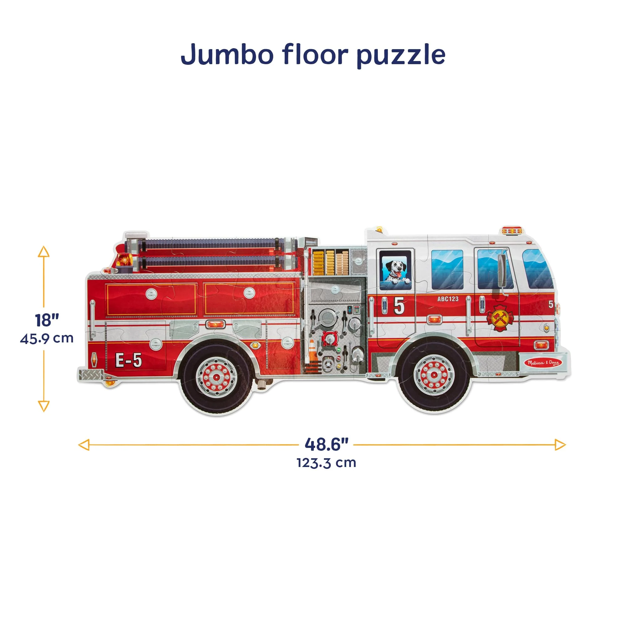 Melissa & Doug Giant Fire Truck Shaped Jumbo Floor Puzzle, 24-Piece Fire Engine Jigsaw Puzzle, Over 4 Ft Long Kids Puzzles for Toddlers Ages 3+ - Image 5