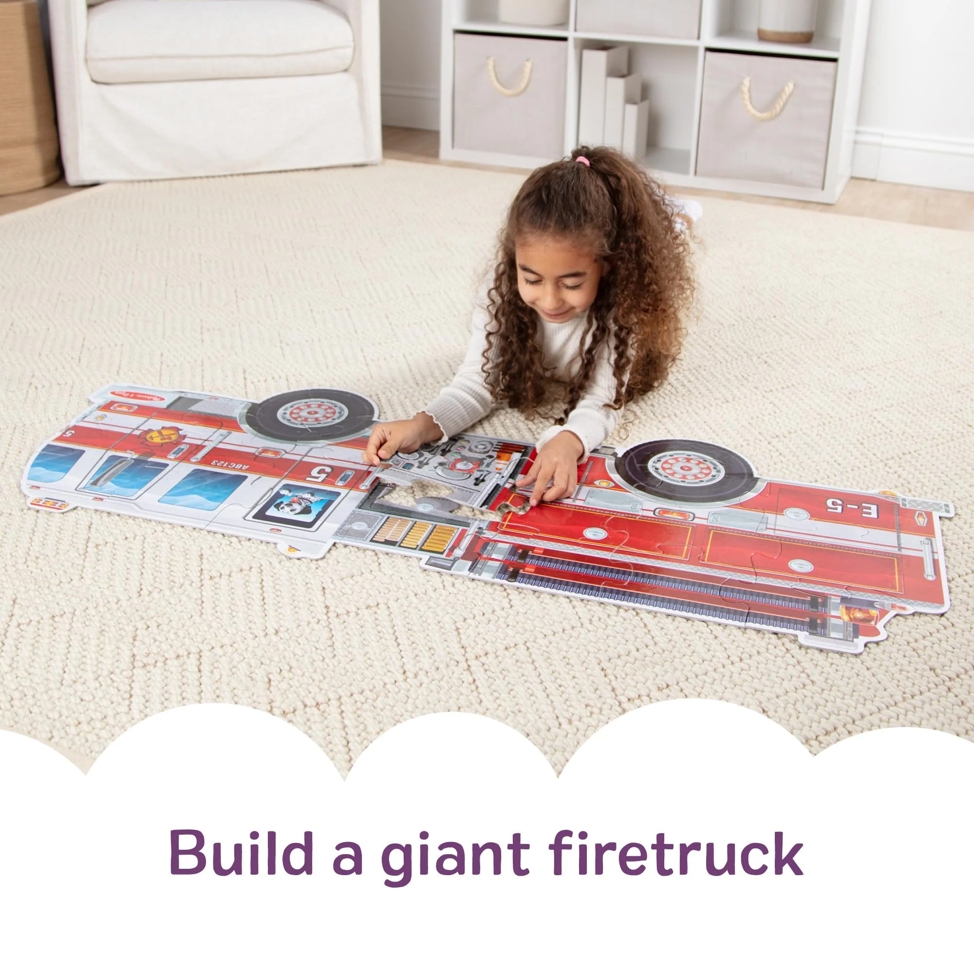 Melissa & Doug Giant Fire Truck Shaped Jumbo Floor Puzzle, 24-Piece Fire Engine Jigsaw Puzzle, Over 4 Ft Long Kids Puzzles for Toddlers Ages 3+ - Image 6
