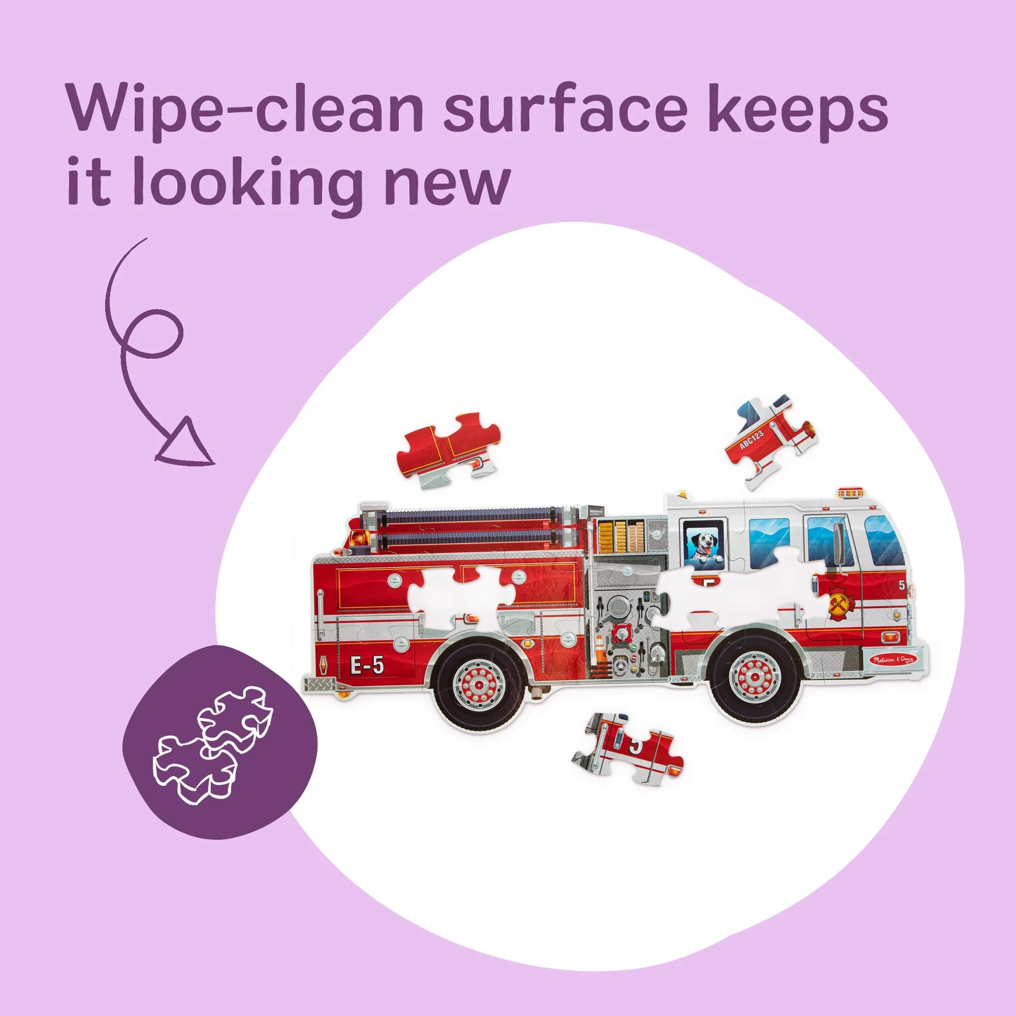 Melissa & Doug Giant Fire Truck Shaped Jumbo Floor Puzzle, 24-Piece Fire Engine Jigsaw Puzzle, Over 4 Ft Long Kids Puzzles for Toddlers Ages 3+ - Image 7