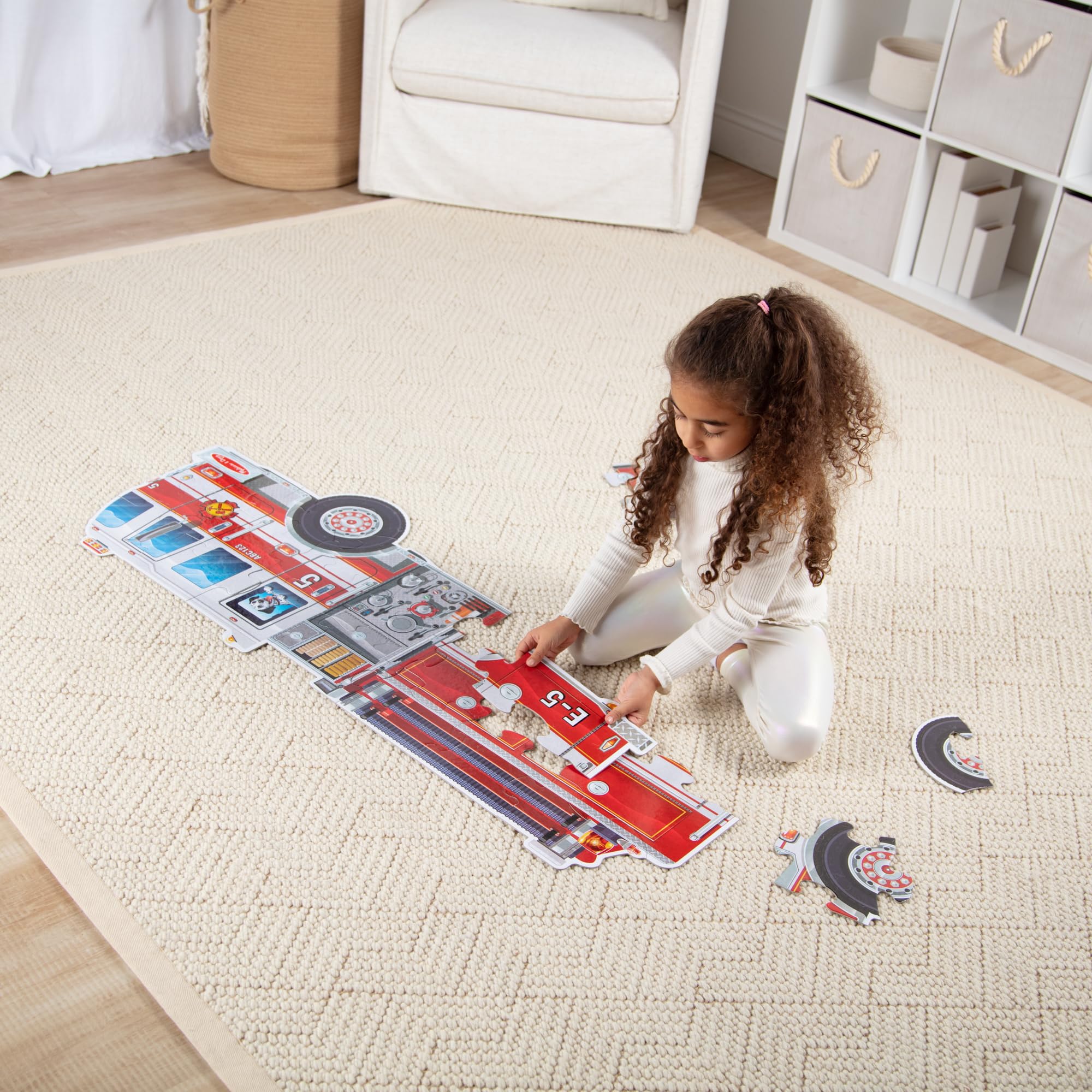 Melissa & Doug Giant Fire Truck Shaped Jumbo Floor Puzzle, 24-Piece Fire Engine Jigsaw Puzzle, Over 4 Ft Long Kids Puzzles for Toddlers Ages 3+ - Image 9