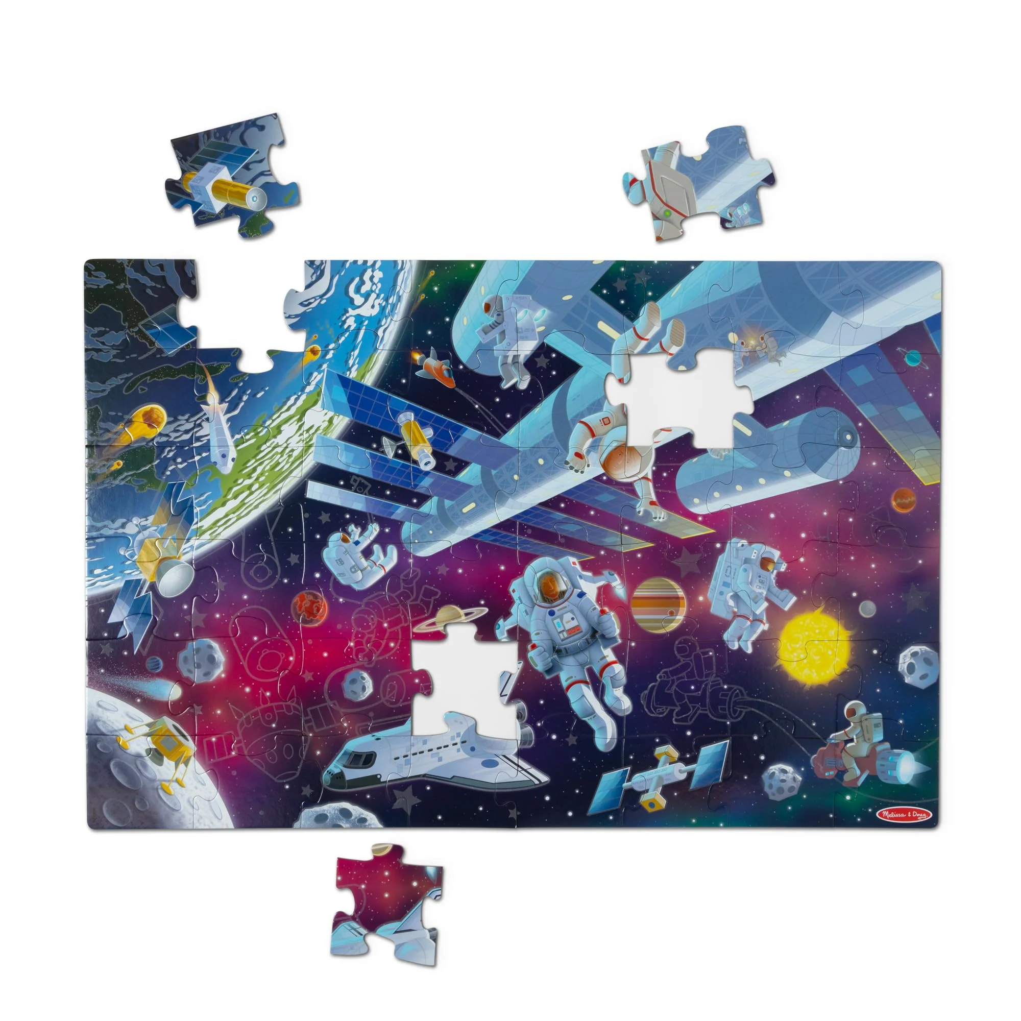 Melissa & Doug Outer Space Glow-in-The-Dark Cardboard Jigsaw Floor Puzzle – 48 Pieces, for Boys and Girls 3+ - FSC-Certified Materials - Image 2