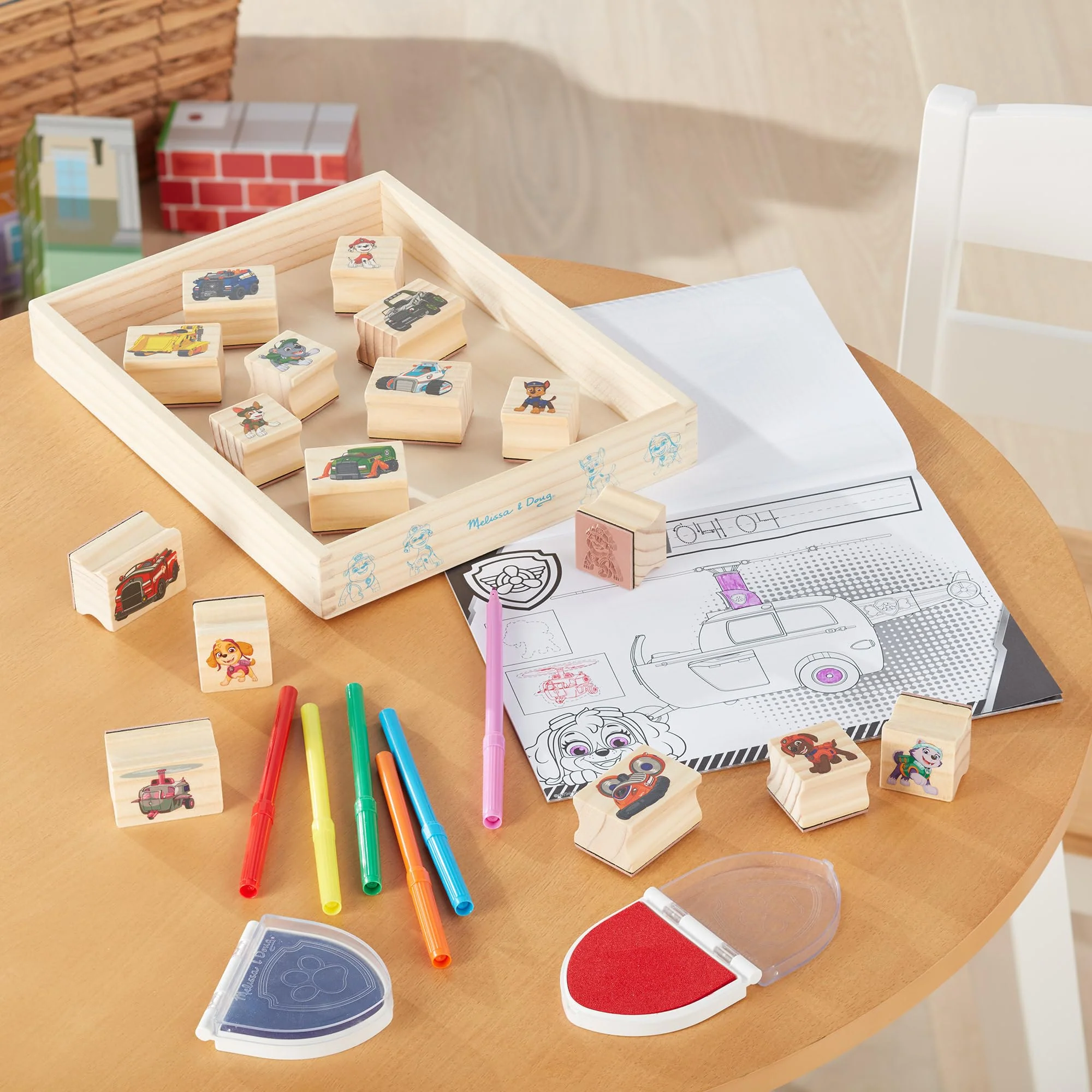 Melissa & Doug PAW Patrol Wooden Stamps Activity Set with Markers, Activity Pad (25 Pieces) - Image 3