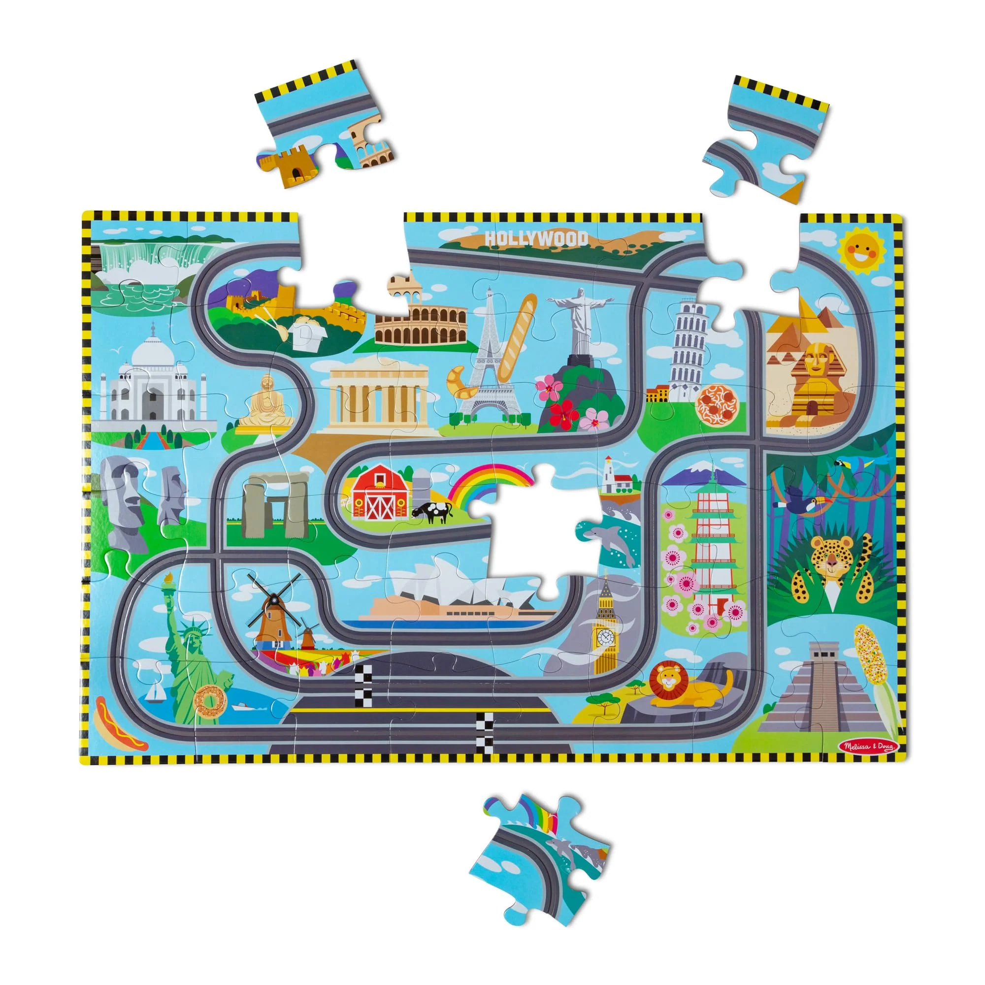 Melissa & Doug Race Around The World Tracks Cardboard Jigsaw Floor Puzzle and Wind-Up Vehicles (48 Pcs) for Preschoolers and Kids Ages 4+ - FSC Certified - Image 11