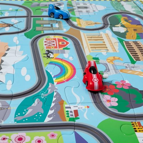 Melissa & Doug Race Around The World Tracks Cardboard Jigsaw Floor Puzzle and Wind-Up Vehicles (48 Pcs) for Preschoolers and Kids Ages 4+ - FSC Certified - Image 2