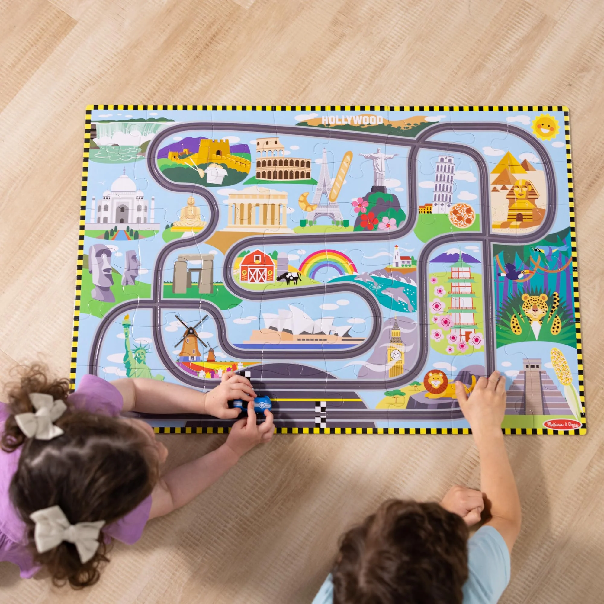 Melissa & Doug Race Around The World Tracks Cardboard Jigsaw Floor Puzzle and Wind-Up Vehicles (48 Pcs) for Preschoolers and Kids Ages 4+ - FSC Certified - Image 8