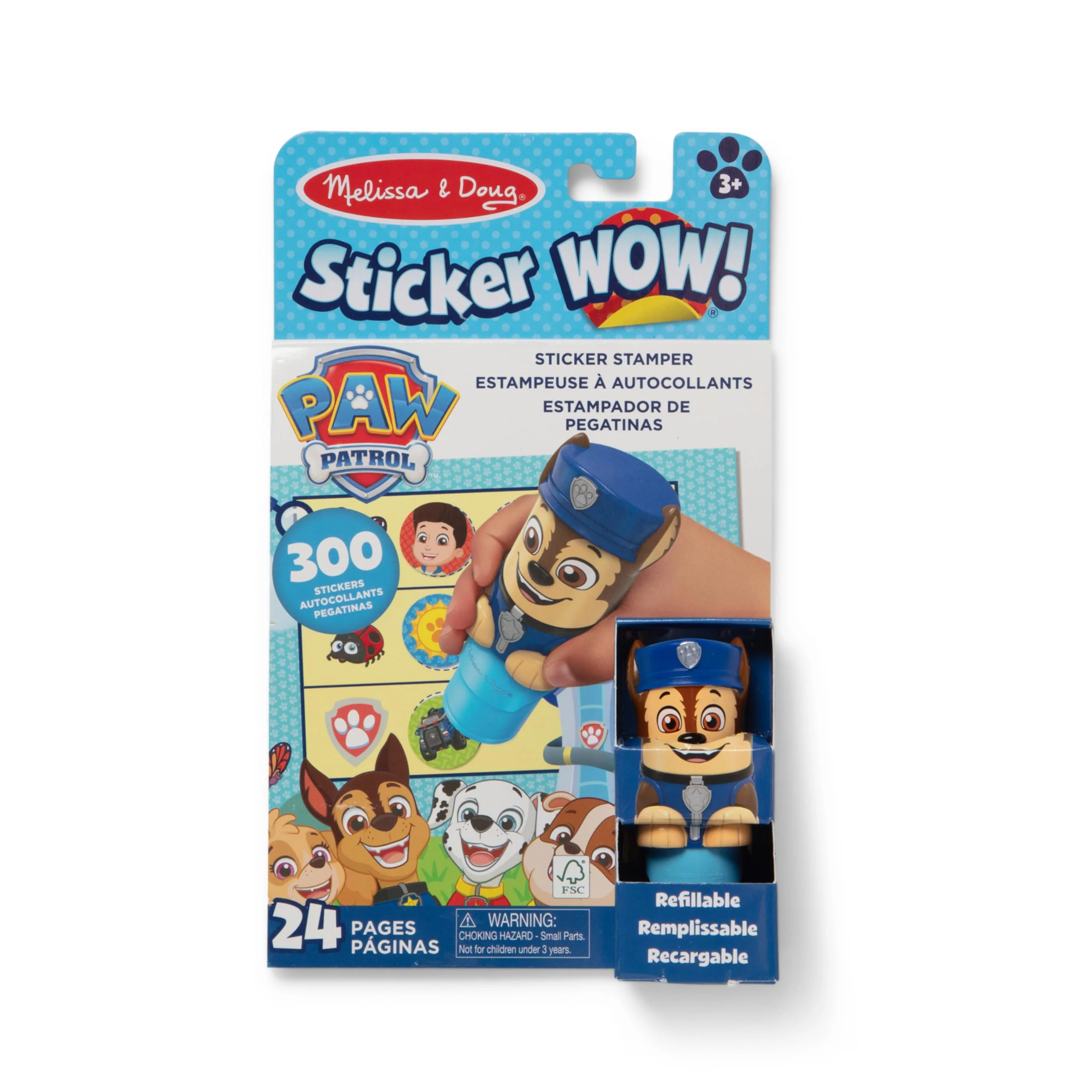 Melissa & Doug Sticker Wow!β’ 24-Page Activity Pad and Sticker Stamper, 300 Stickers, Arts and Crafts Fidget Toy Collectible Character β PAW Patrol Chase - FSC Certified