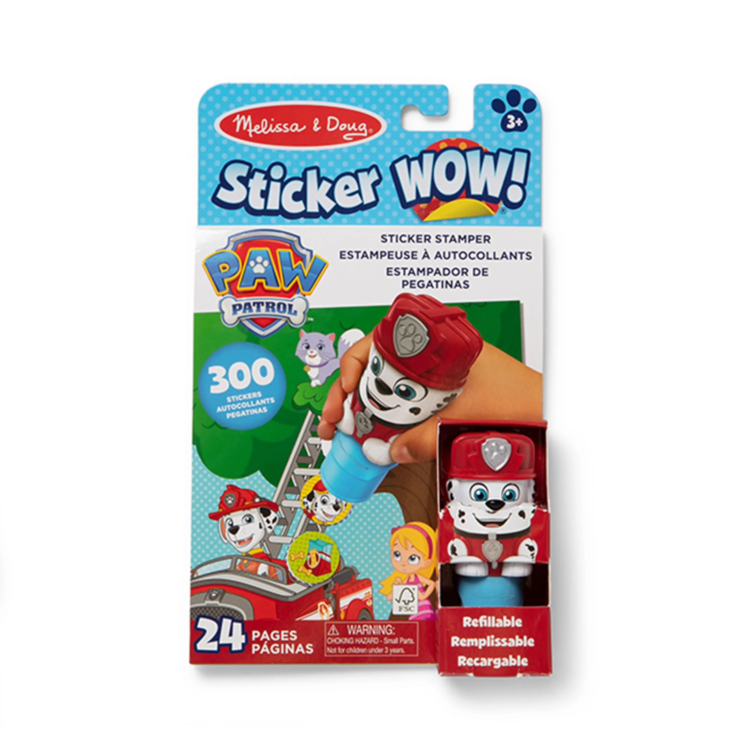 Melissa & Doug Sticker Wow!™ 24-Page Activity Pad and Sticker Stamper, 300 Stickers, Arts and Crafts Fidget Toy Collectible Character – PAW Patrol Marshall - FSC Certified