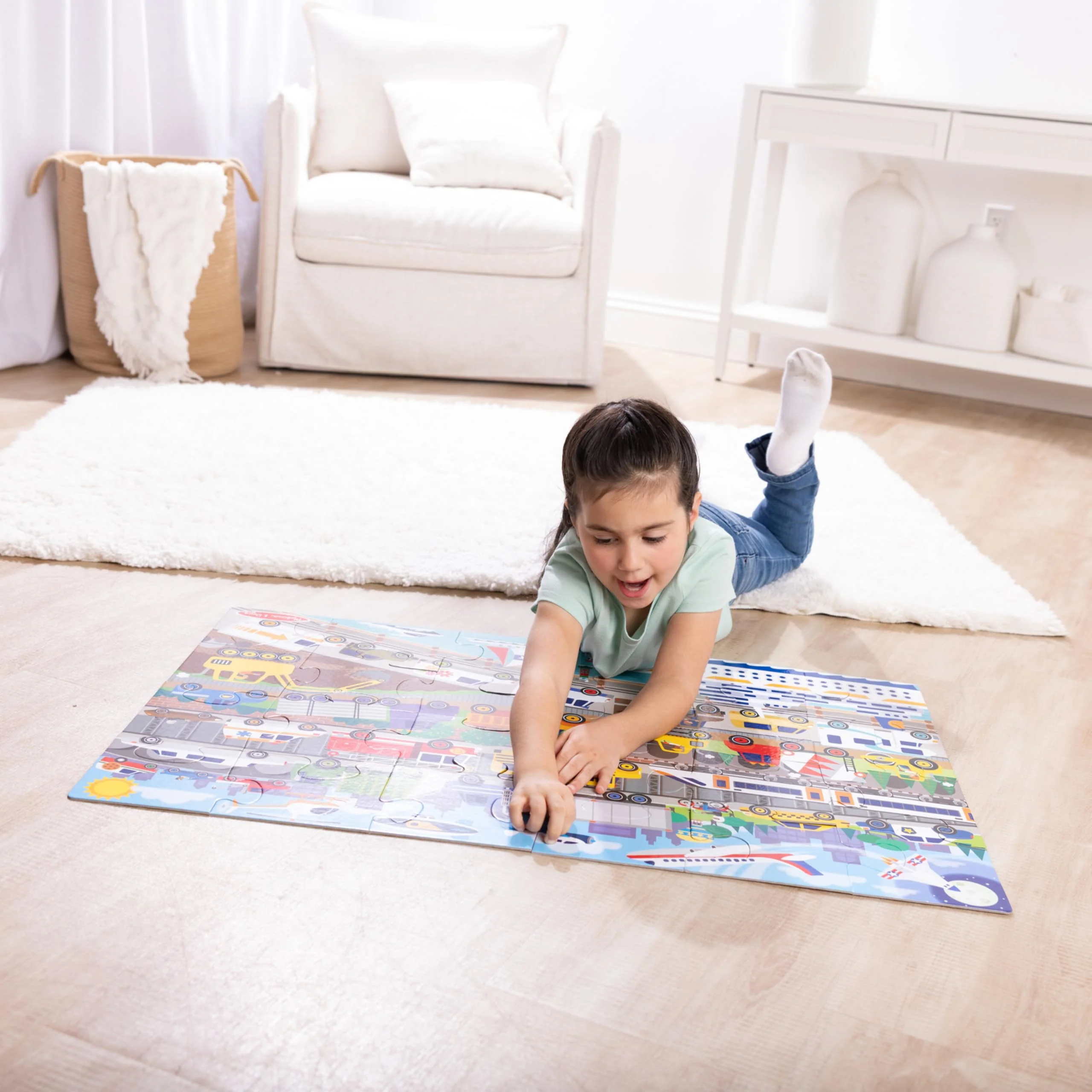 Melissa & Doug Traffic Jam, City Vehicle Themed Jumbo Floor Puzzle, 24-Piece Jigsaw Puzzle with Multiple Vehicles, 3 x 2 Foot Toddler Puzzles for Kids Ages 3+ - Image 5