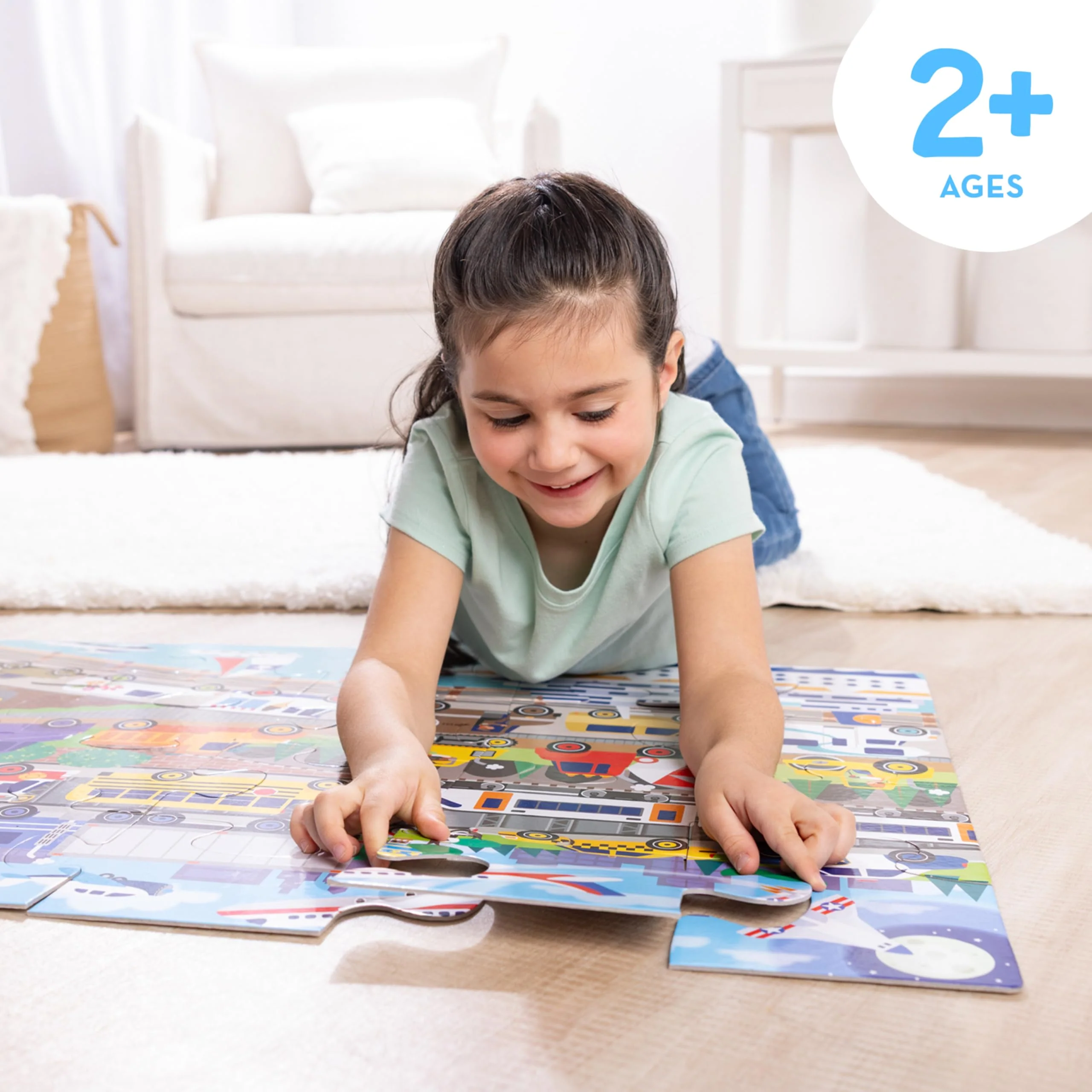 Melissa & Doug Traffic Jam, City Vehicle Themed Jumbo Floor Puzzle, 24-Piece Jigsaw Puzzle with Multiple Vehicles, 3 x 2 Foot Toddler Puzzles for Kids Ages 3+ - Image 8