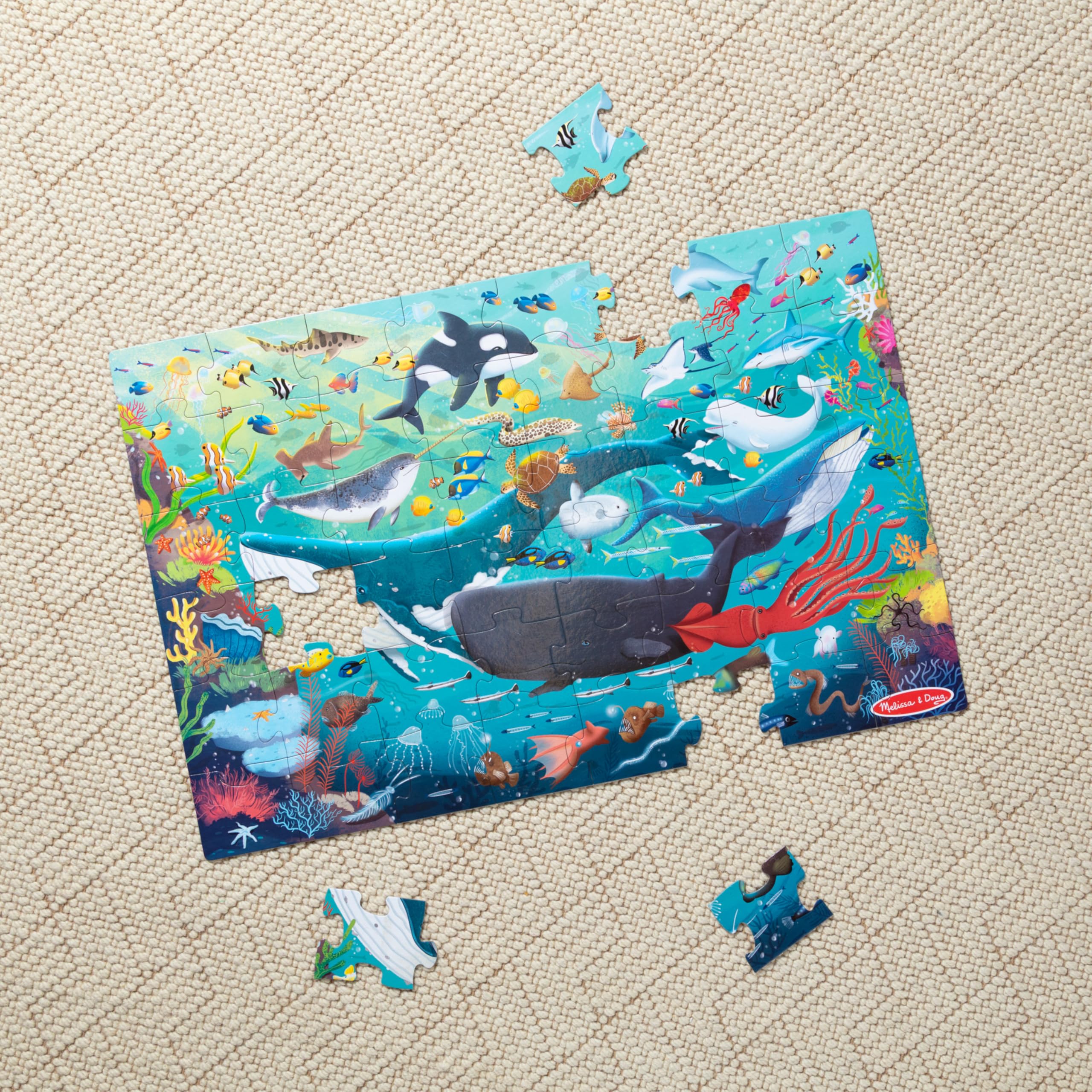 Melissa & Doug Underwater Jumbo Floor Puzzle, 48-Piece Ocean-Themed Jigsaw Puzzle with Sea Animals and Illustrated Guide, 3 x 2 Foot Kids Puzzles for Toddlers Ages 3+ - Image 2