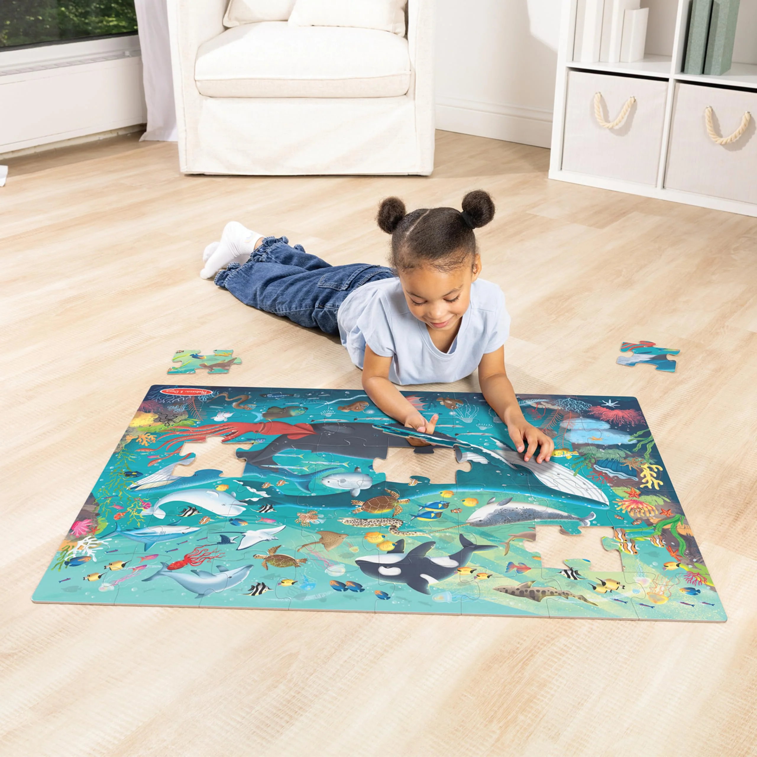 Melissa & Doug Underwater Jumbo Floor Puzzle, 48-Piece Ocean-Themed Jigsaw Puzzle with Sea Animals and Illustrated Guide, 3 x 2 Foot Kids Puzzles for Toddlers Ages 3+ - Image 3