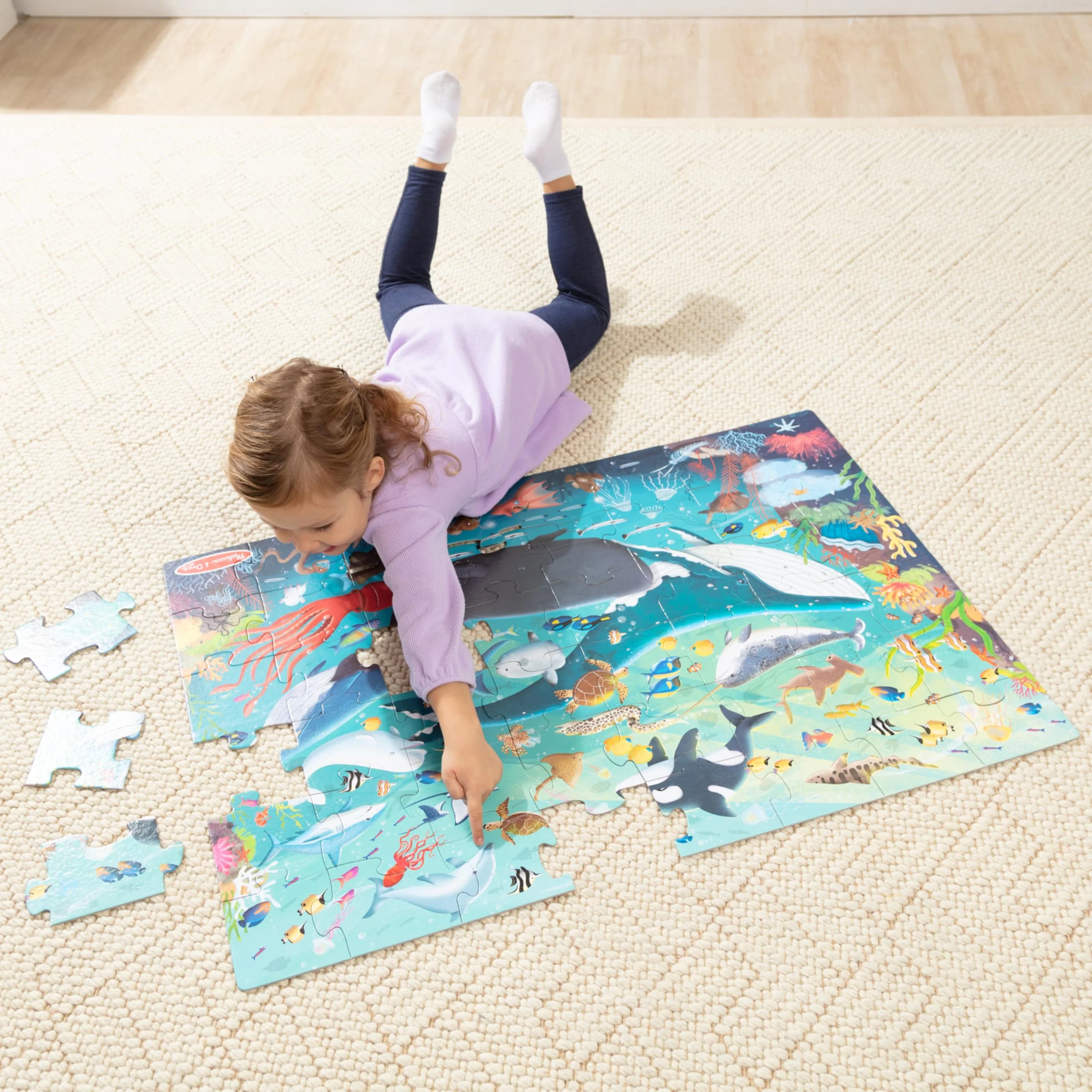 Melissa & Doug Underwater Jumbo Floor Puzzle, 48-Piece Ocean-Themed Jigsaw Puzzle with Sea Animals and Illustrated Guide, 3 x 2 Foot Kids Puzzles for Toddlers Ages 3+ - Image 4