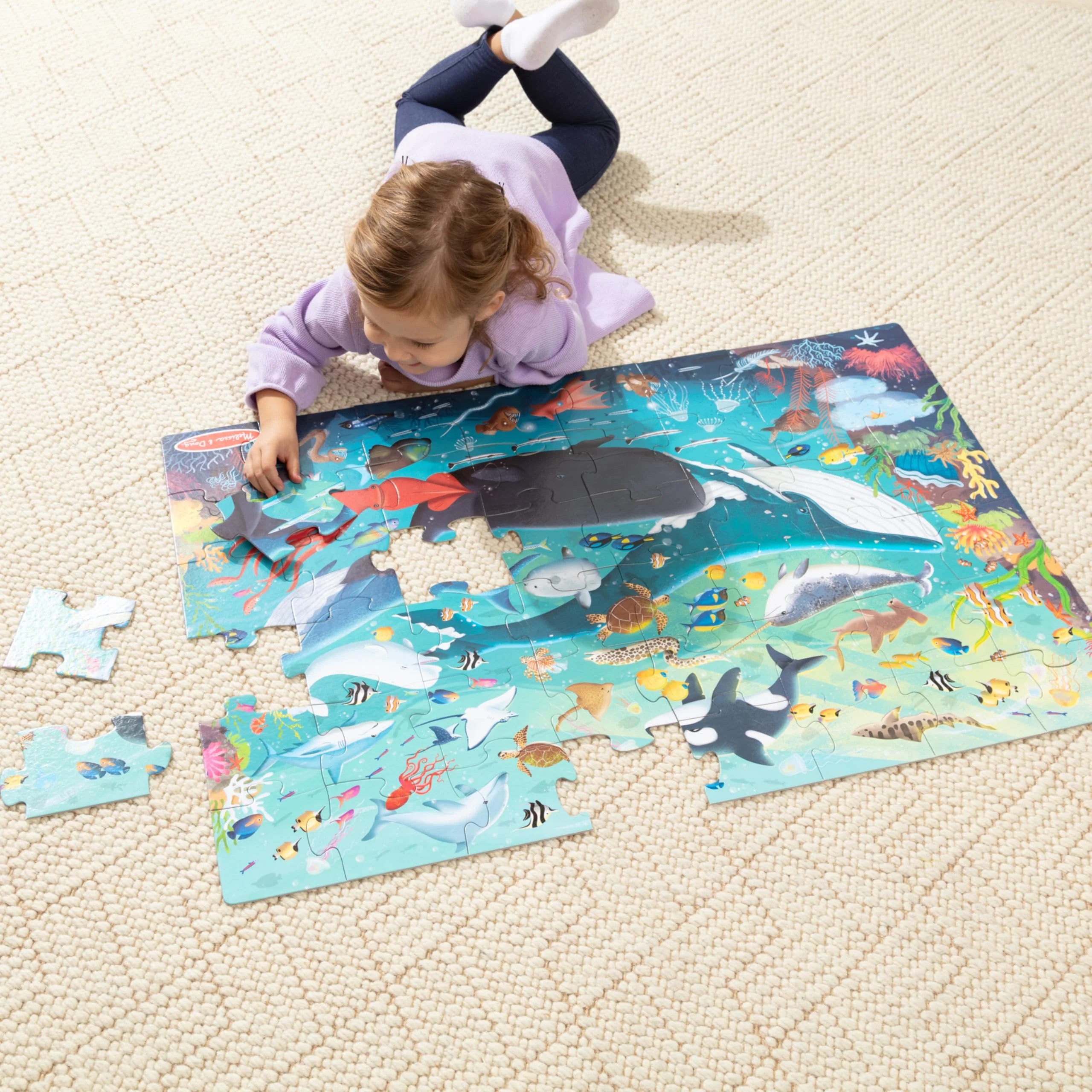Melissa & Doug Underwater Jumbo Floor Puzzle, 48-Piece Ocean-Themed Jigsaw Puzzle with Sea Animals and Illustrated Guide, 3 x 2 Foot Kids Puzzles for Toddlers Ages 3+ - Image 5