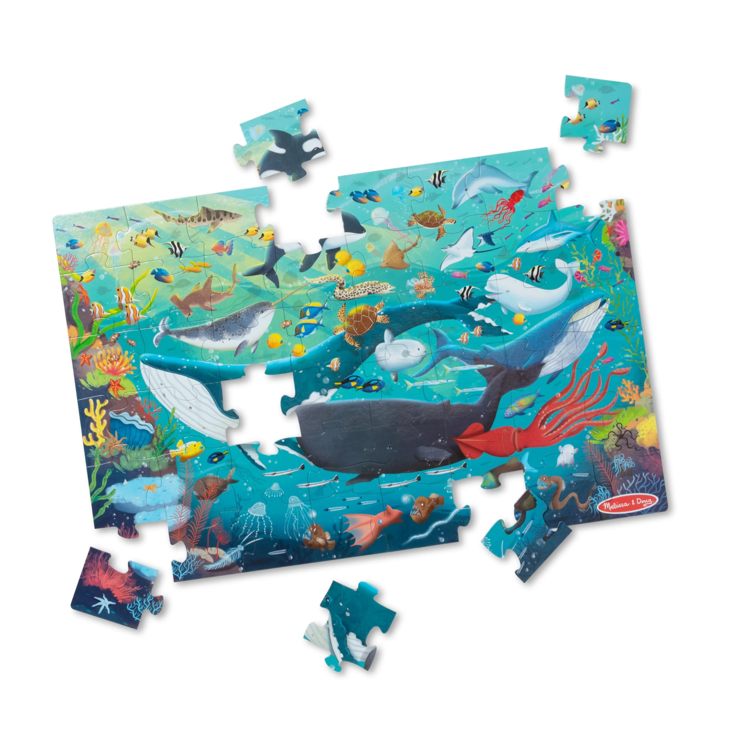 Melissa & Doug Underwater Jumbo Floor Puzzle, 48-Piece Ocean-Themed Jigsaw Puzzle with Sea Animals and Illustrated Guide, 3 x 2 Foot Kids Puzzles for Toddlers Ages 3+ - Image 7