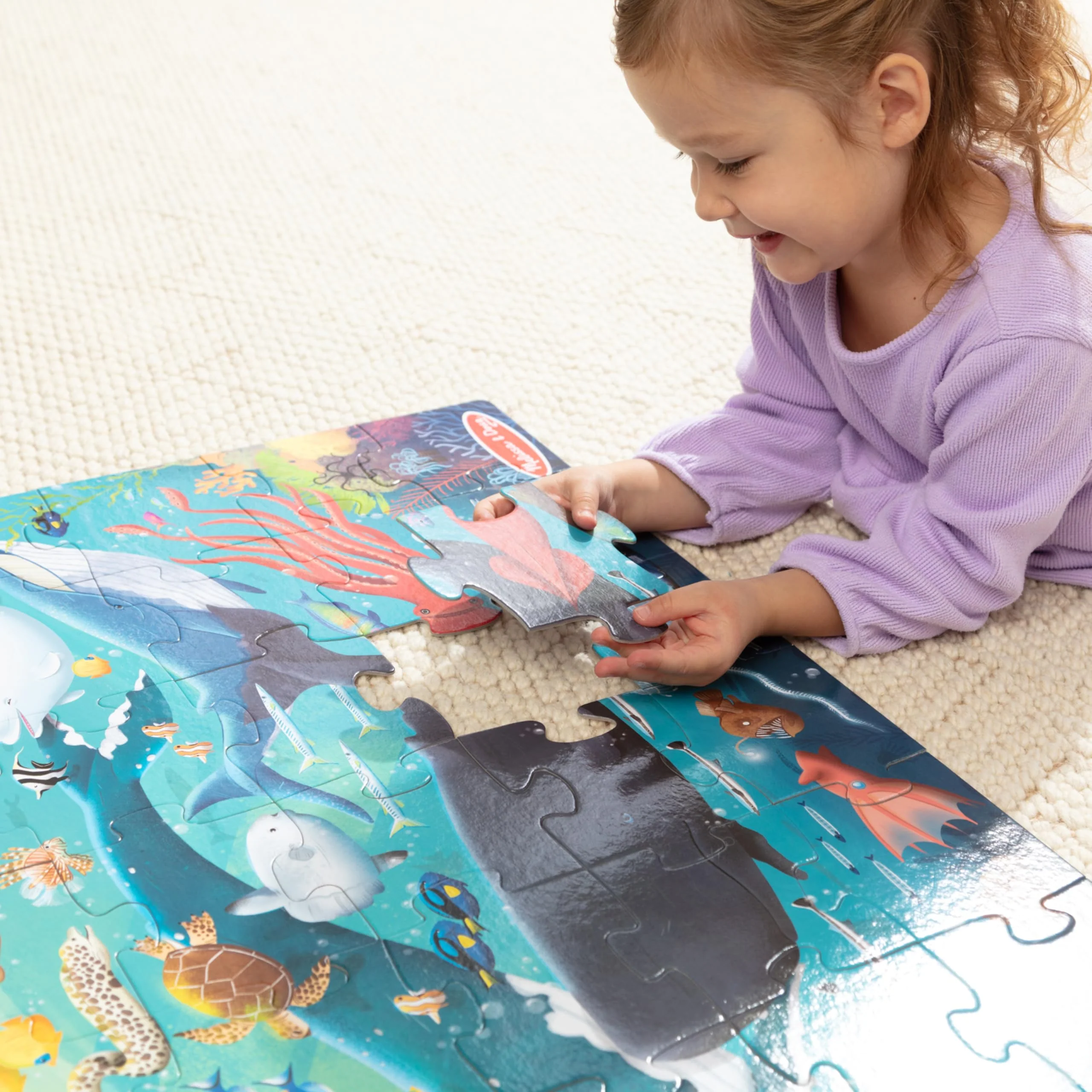 Melissa & Doug Underwater Jumbo Floor Puzzle, 48-Piece Ocean-Themed Jigsaw Puzzle with Sea Animals and Illustrated Guide, 3 x 2 Foot Kids Puzzles for Toddlers Ages 3+ - Image 9