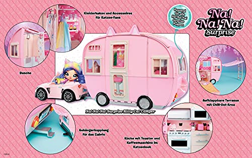 Na Na Na Surprise Kitty-Cat Camper Playset, Pink Toy Car Vehicle for Fashion Dolls with Cat Ears & Tail, Opens to 3 Feet Wide for 360 Play, 7 Areas, Accessories - Image 13