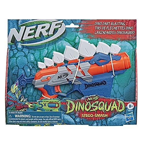 NERF DinoSquad Stegosmash Dart Blaster, 4-Dart Storage, Pull-Back Priming Handle