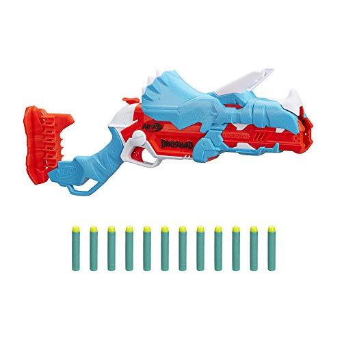 NERF DinoSquad Tricera-Blast Dart Blaster, Break-Open 3-Dart Loading, 12 Official Darts - Image 2