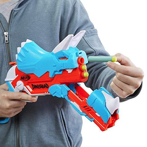 NERF DinoSquad Tricera-Blast Dart Blaster, Break-Open 3-Dart Loading, 12 Official Darts - Image 4