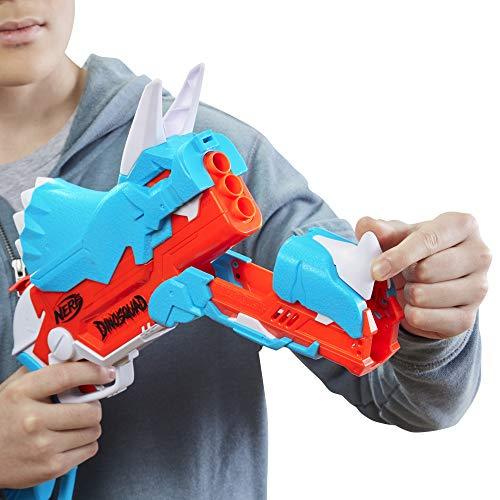 NERF DinoSquad Tricera-Blast Dart Blaster, Break-Open 3-Dart Loading, 12 Official Darts - Image 5