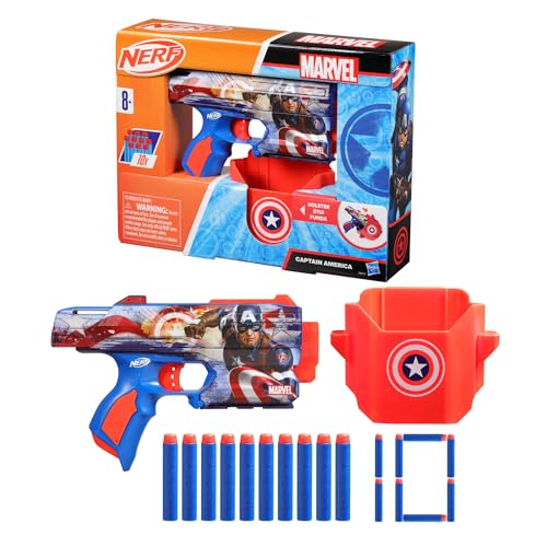 Nerf Marvel Captain America Dart Blaster, 10 Elite Darts, Holster, Toy Foam Blasters for 8 Year Old Boys & Girls & Up - Image 6
