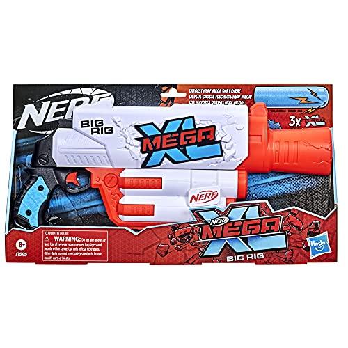 NERF Mega XL Big Rig Blaster, Largest Mega Darts Ever, 3 Mega XL Whistler Darts