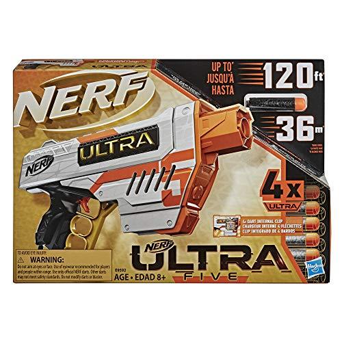 NERF Ultra Five Blaster 4-Dart Internal Clip, 4 Ultra Darts, Dart Storage