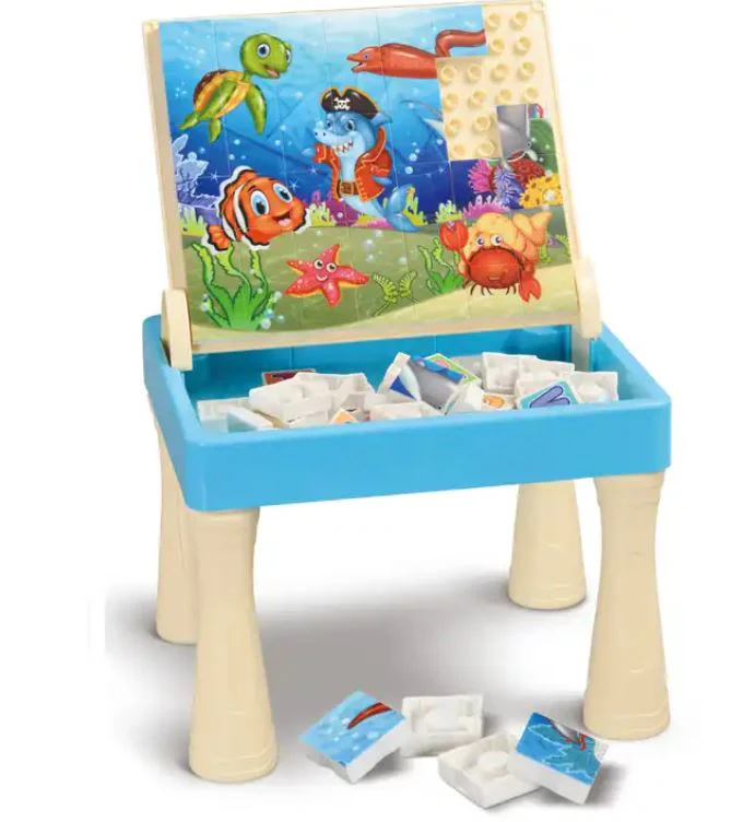Ocean Cartoon Blocks Puzzle Board Table Kids Building Block Table With Drawing Board Toy Set - Image 3