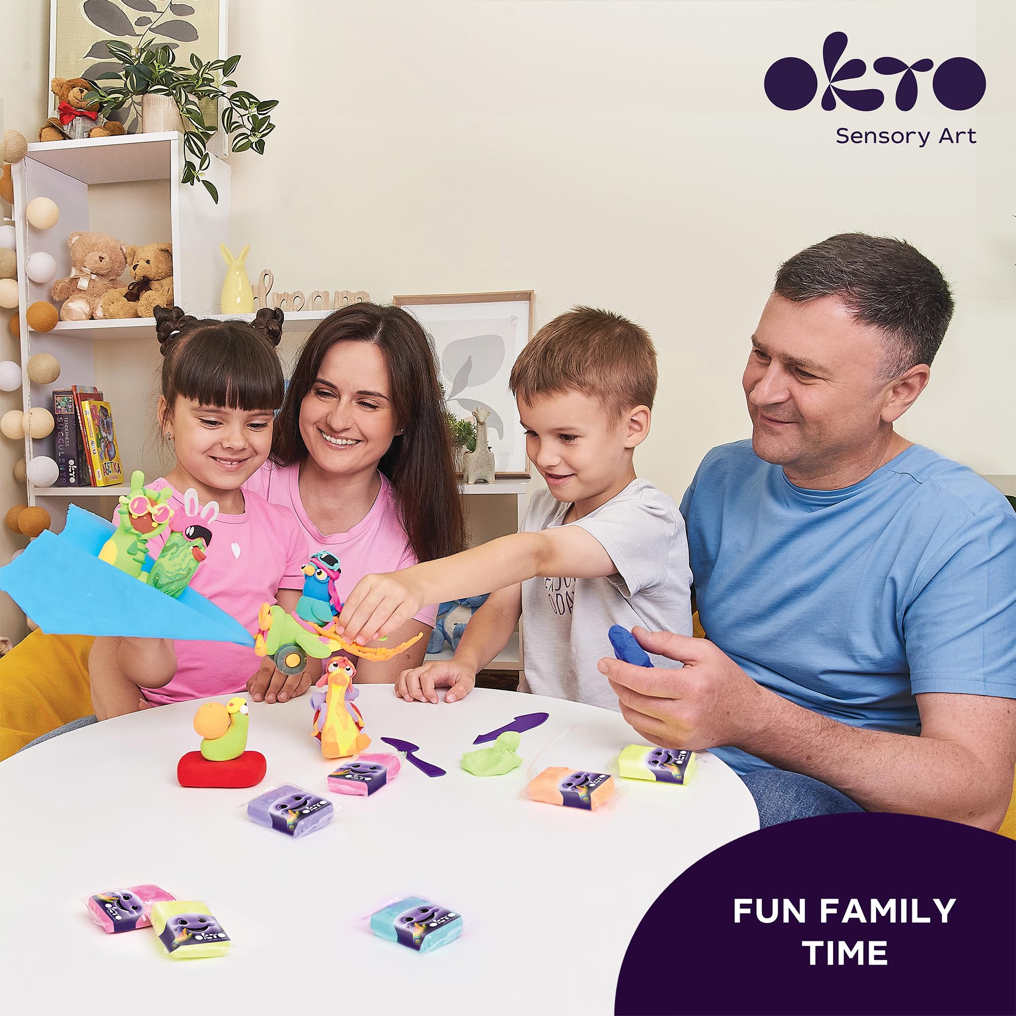 Okto Air Dry Clay for Kids – 24 Colors Foam Clay Set – Non-Sticky, Dries in ~24 Hours – Sculpting Tools, Fun Glasses, Storage Bags & Photo Guide – Sensory Craft Kit - Image 6