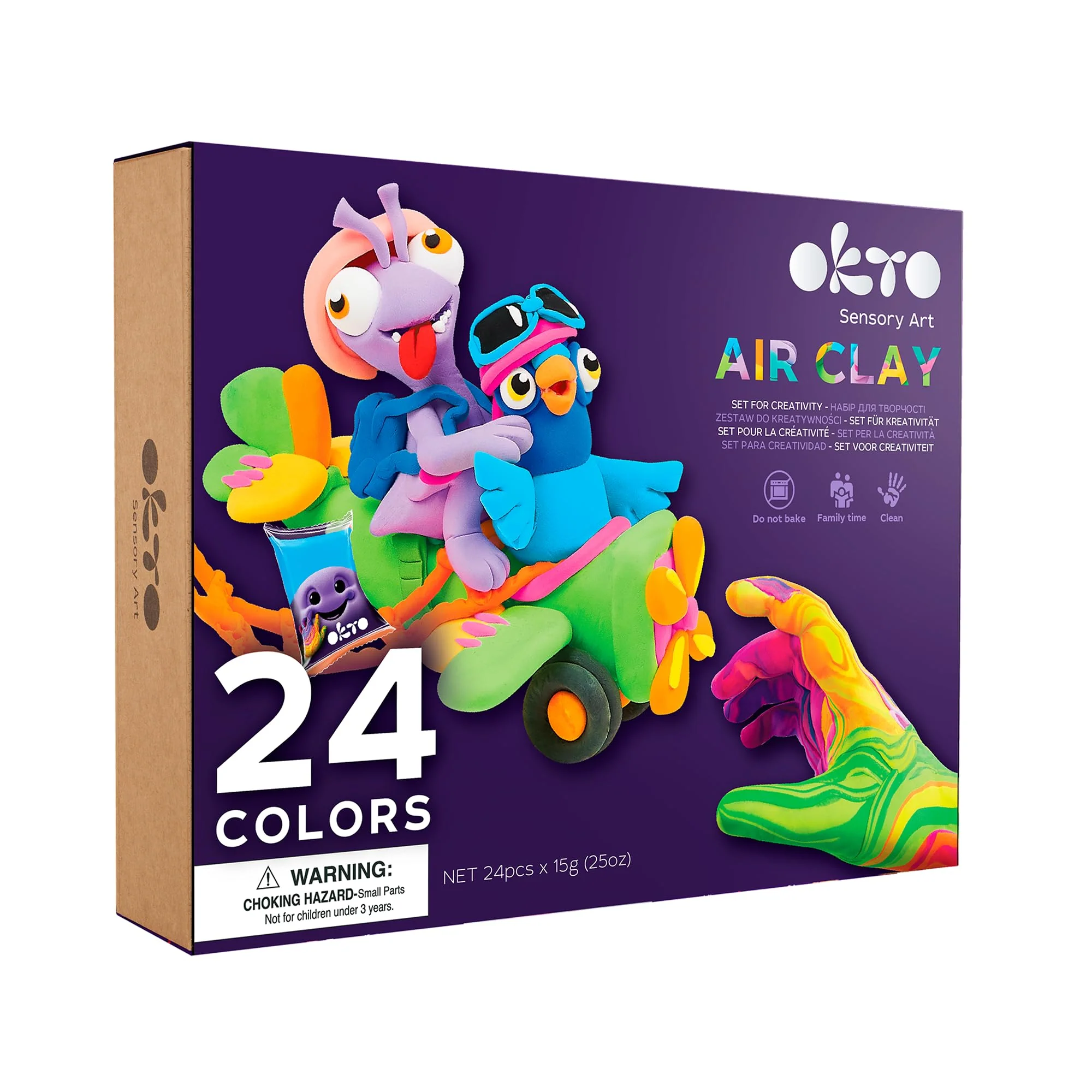 Okto Air Dry Clay for Kids – 24 Colors Foam Clay Set – Non-Sticky, Dries in ~24 Hours – Sculpting Tools, Fun Glasses, Storage Bags & Photo Guide – Sensory Craft Kit - Image 8