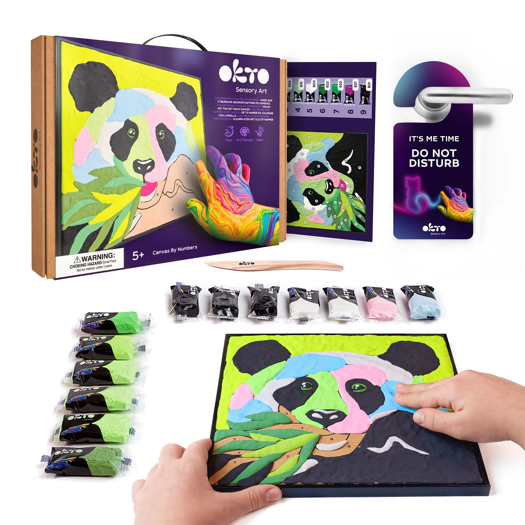 OKTO Air Dry Clay Paint by Numbers With Panda Kids Art Set Paint by Number for Ages 5+