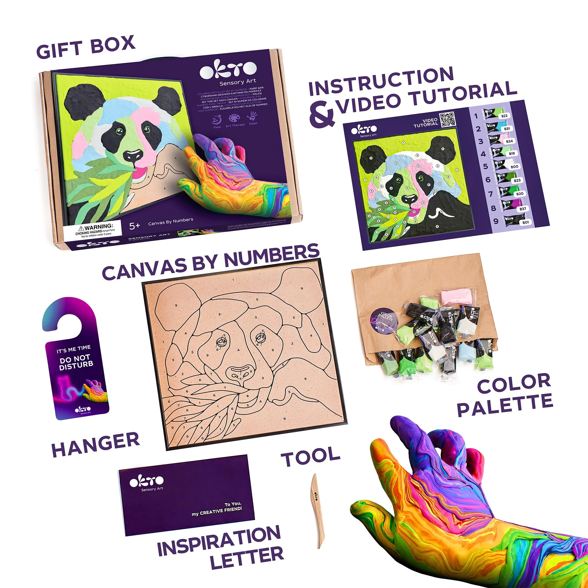 OKTO Air Dry Clay Paint by Numbers With Panda Kids Art Set Paint by Number for Ages 5+ - Image 7