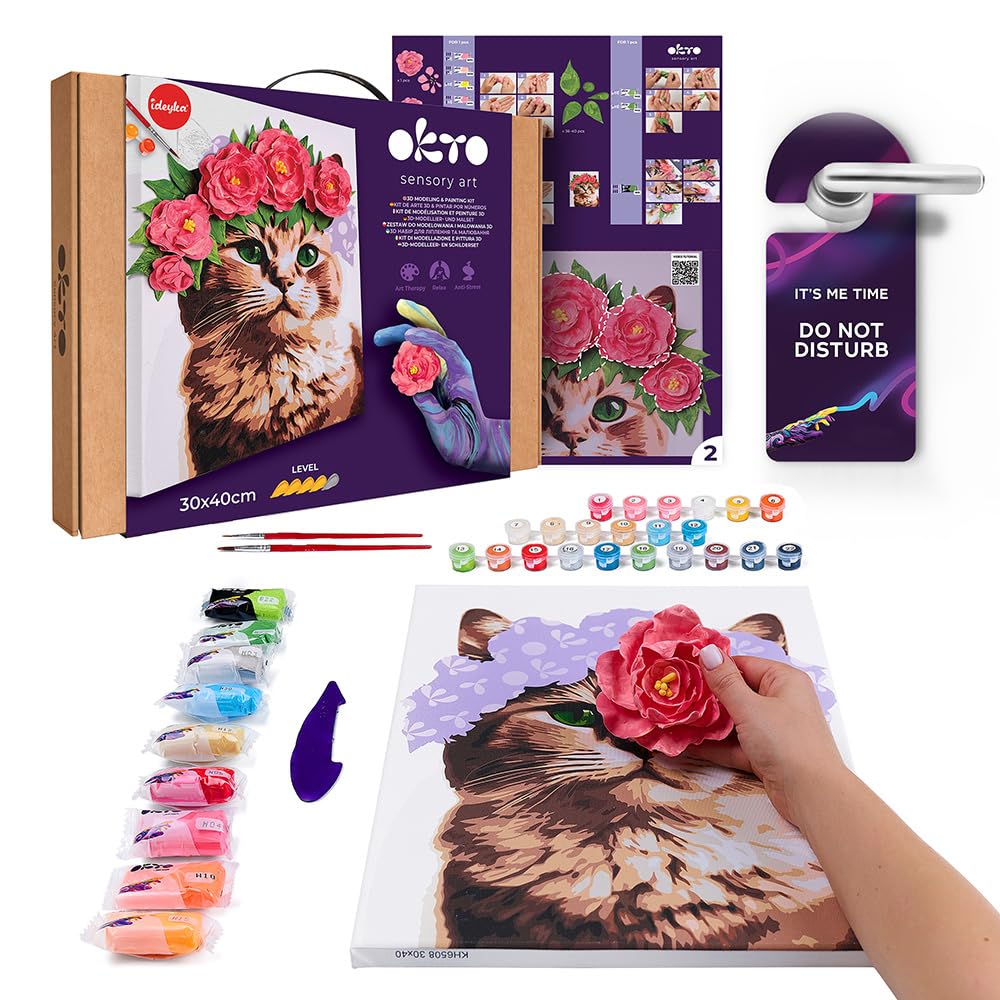 OKTO Art Kit A Cat in a Flower Crown Arts & Crafts DIY Painting with Modeling Claу Claу Kit for Painting Painting Kits for Adults for Home Decoration Claу for Adults