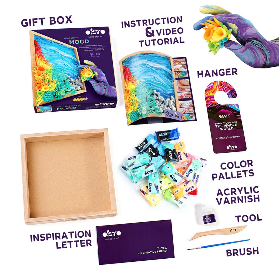 OKTO Art Kit Ocean Calm | Succulents Art Set 3D for Home Wall Decor | Craft Kits for Adults and Teen | Craft Box with Modeling Clay for Succulents | Hobby Kits Succulent DIY Kits - Image 6
