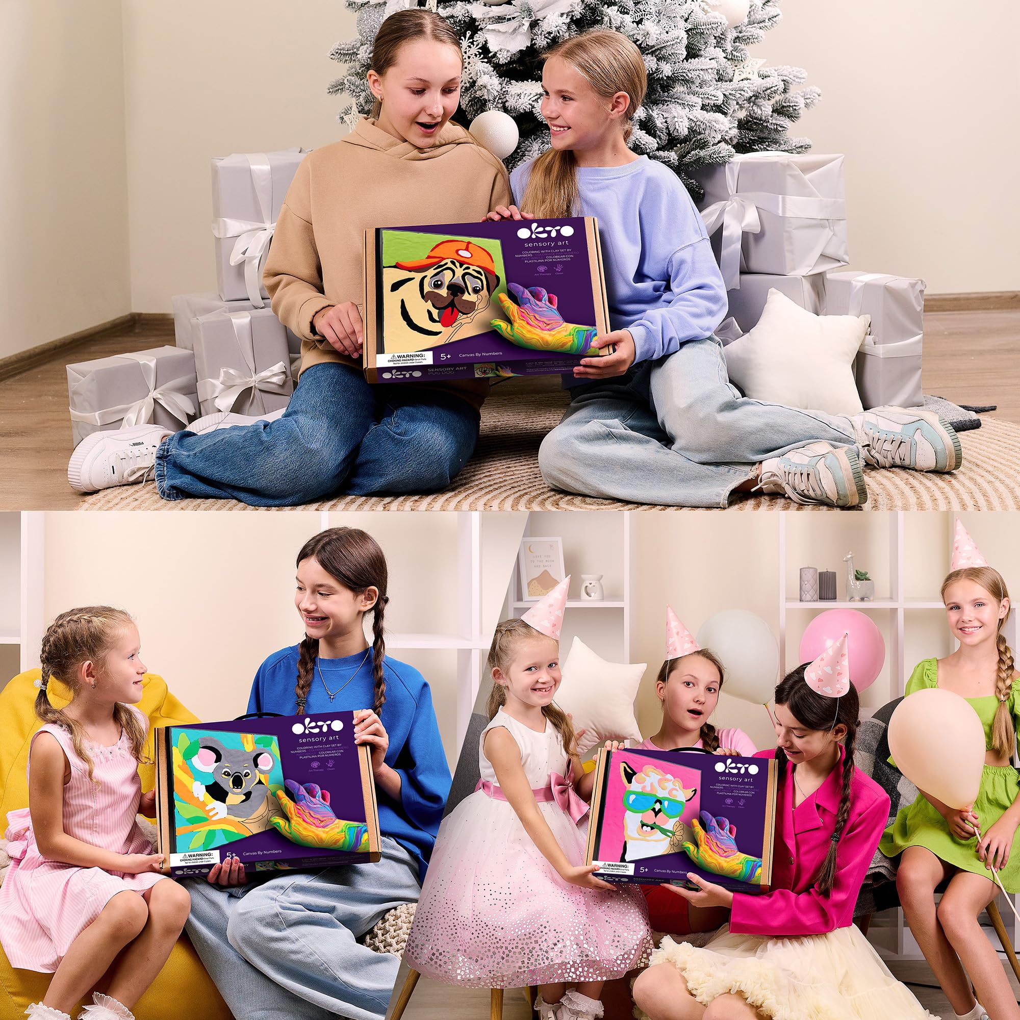 Okto Paint by Numbers for Children - Kid's Paint by Numbers Kits with Air Dry Clay, Unique 2D Wall Art, Sensory Canvas, Pug Themed, Framed Animal Kit for Age 5+ - Image 3